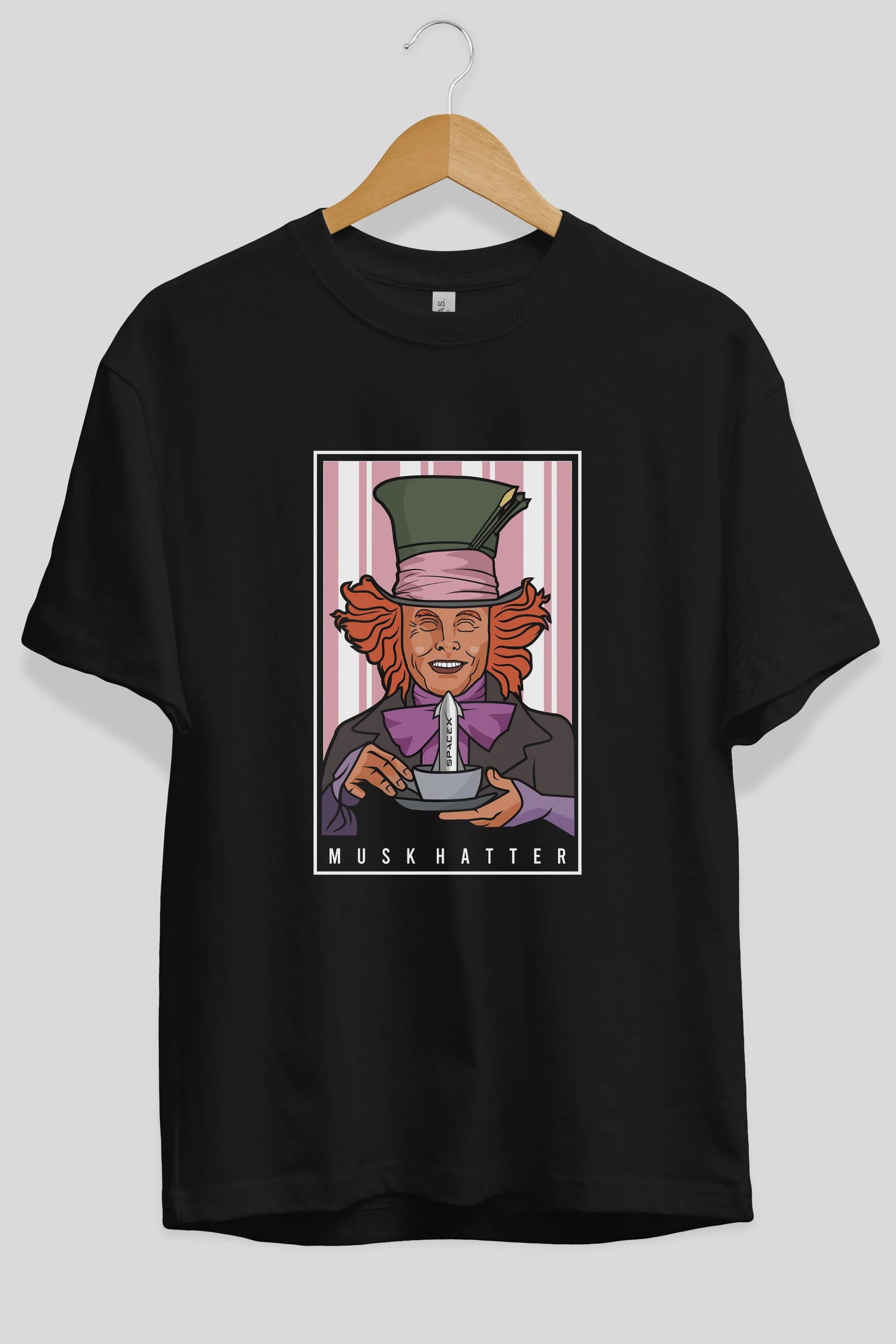 Mad Hatter Elon Musk Ön Baskılı Oversize t-shirt Erkek Kadın Unisex %100 Pamuk tişort