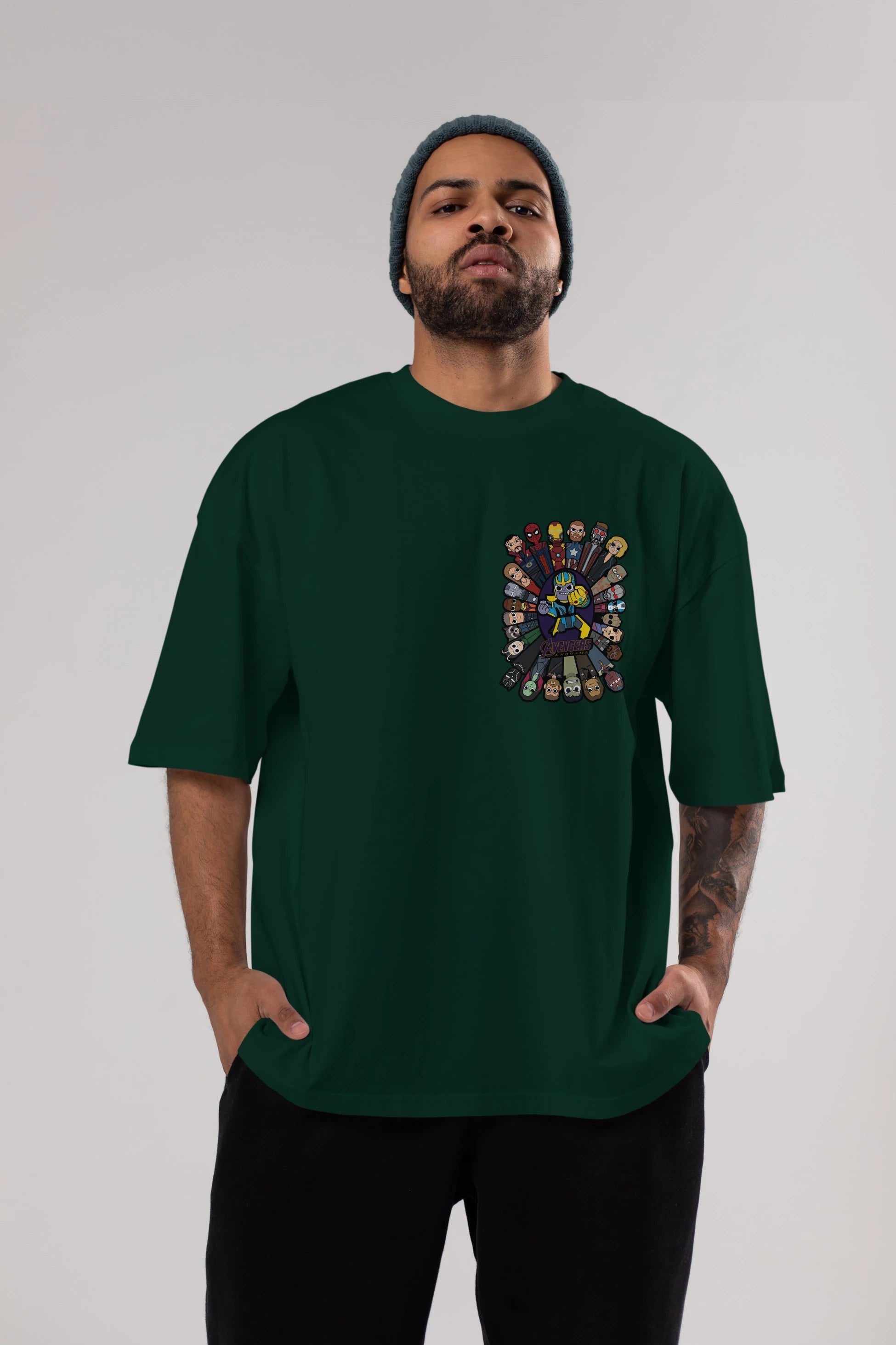 The Avengers (2) Ön Sol Baskılı Oversize t-shirt Erkek Kadın Unisex %100 Pamuk Bisiklet Yaka tişort