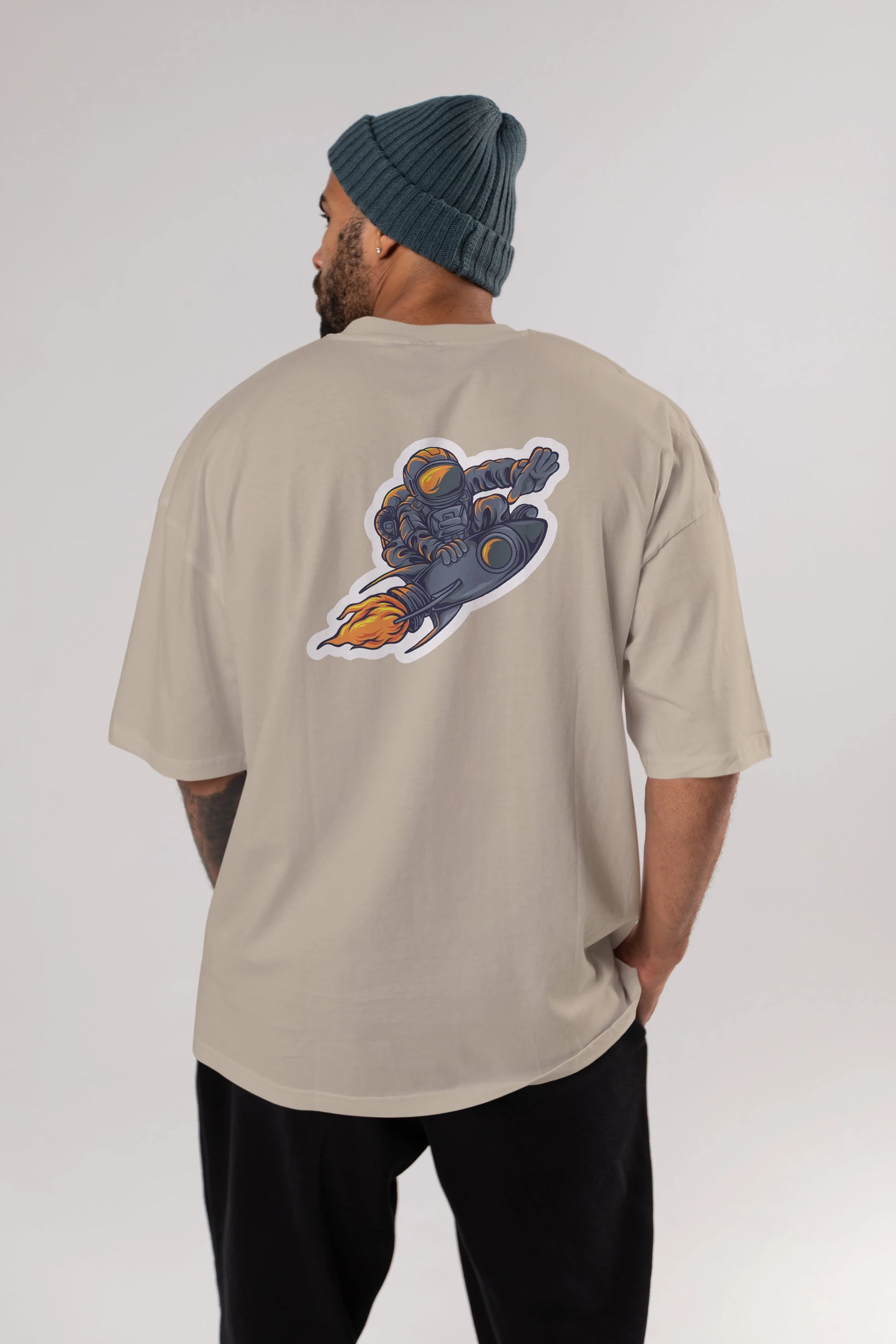 Astrocket Illustration Sticker Arka Baskılı Oversize t-shirt Erkek Kadın Unisex