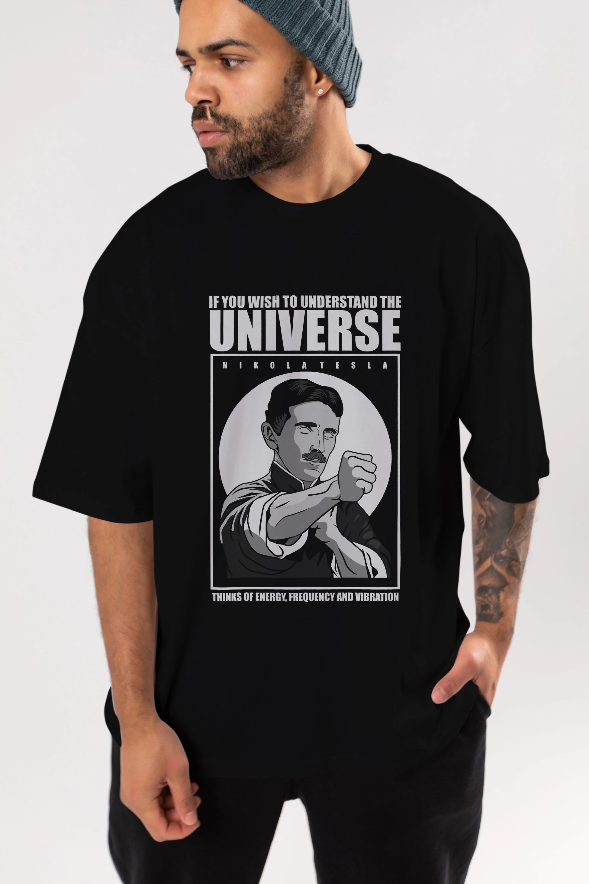 Nicola Tesla Ip Man Ön Baskılı Oversize t-shirt Erkek Kadın Unisex %100 Pamuk tişort