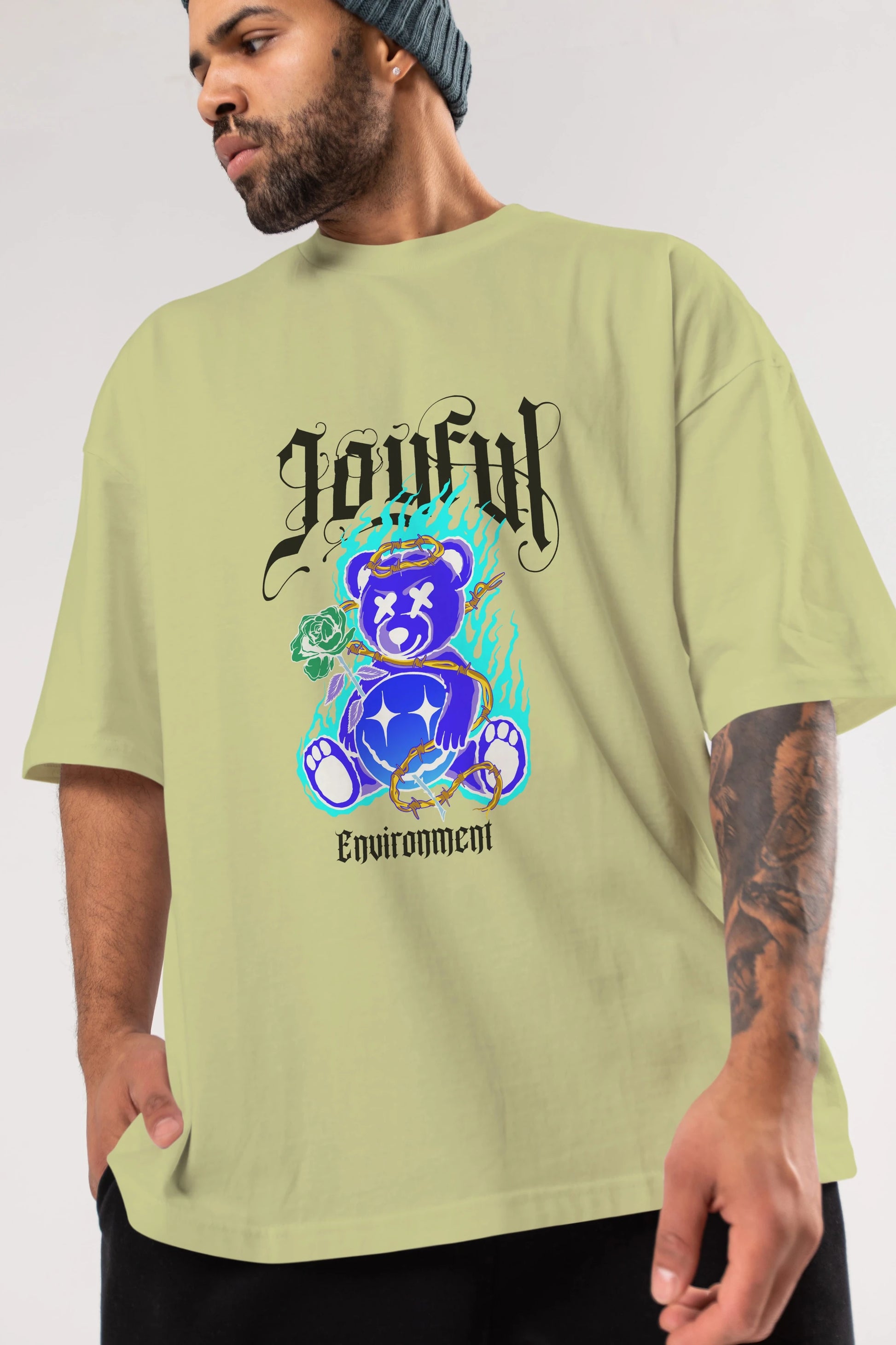Joyful Bear Ön Baskılı Oversize t-shirt Erkek Kadın Unisex