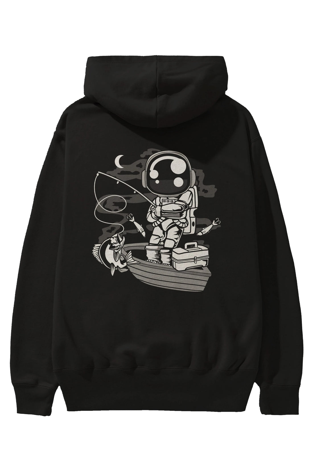 Astronaut Fisherman Arka Baskılı Hoodie Oversize Kapüşonlu Sweatshirt Erkek Kadın Unisex