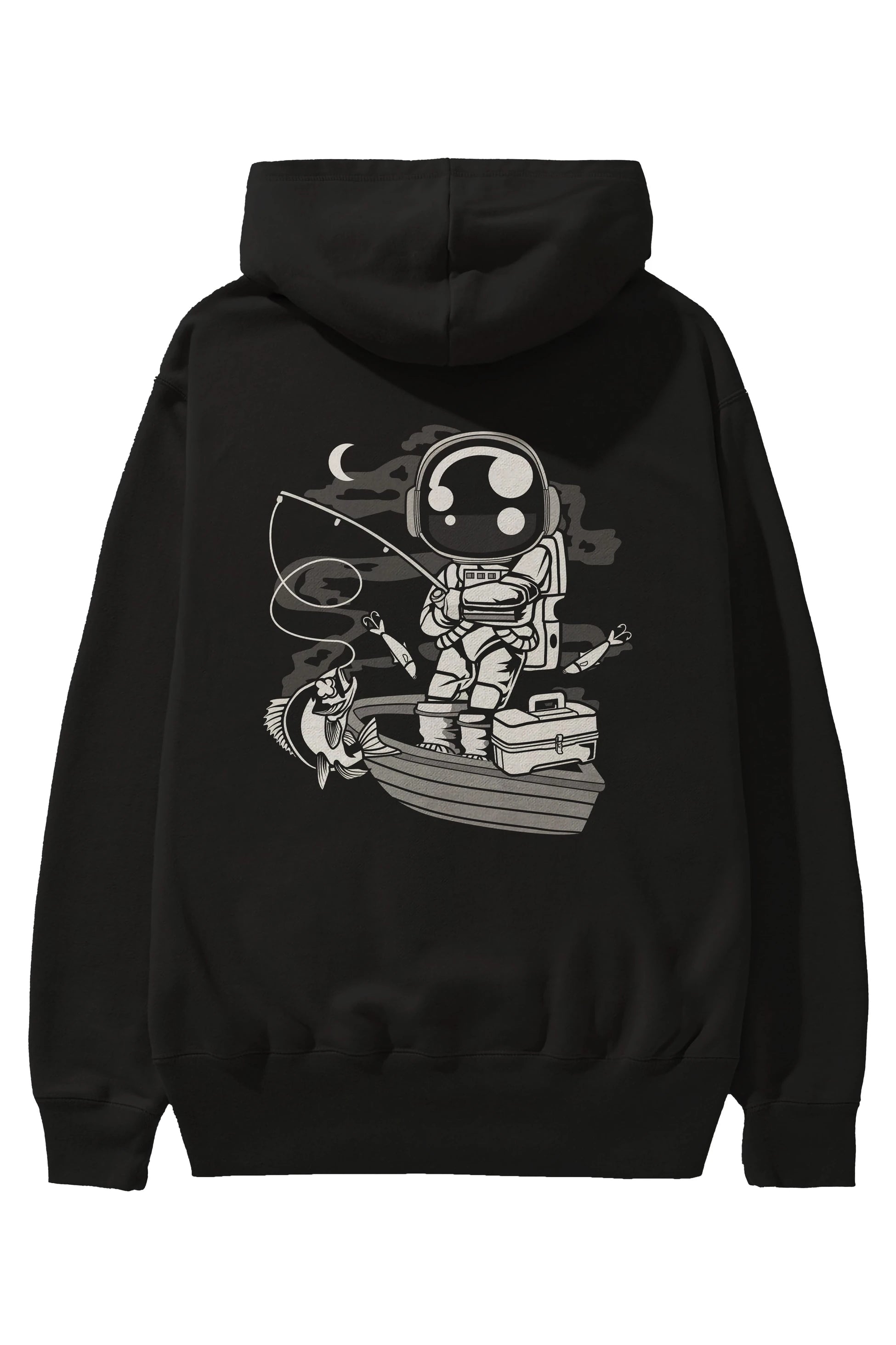 Astronaut Fisherman Arka Baskılı Hoodie Oversize Kapüşonlu Sweatshirt Erkek Kadın Unisex