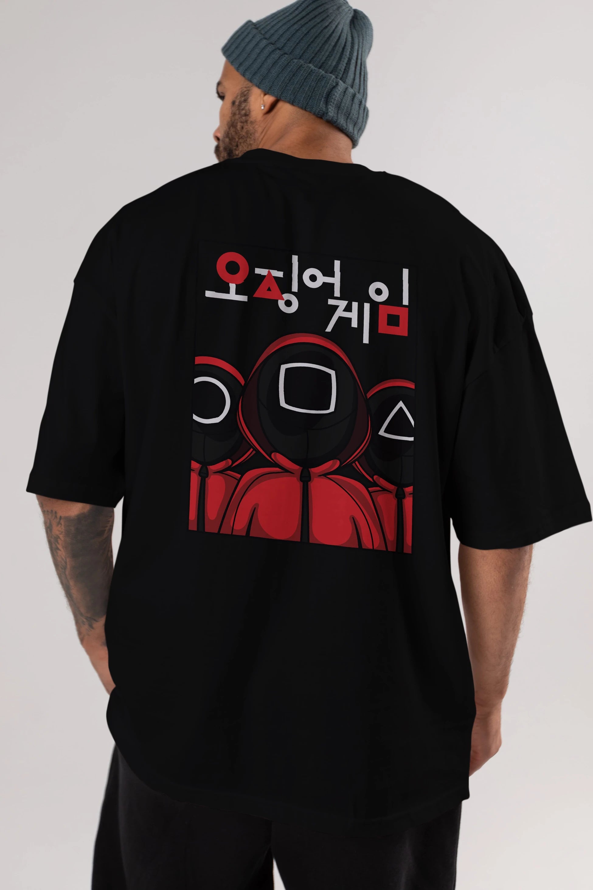 Squid Game (7) Arka Baskılı Oversize t-shirt Erkek Kadın Unisex %100 Pamuk Bisiklet Yaka tişort