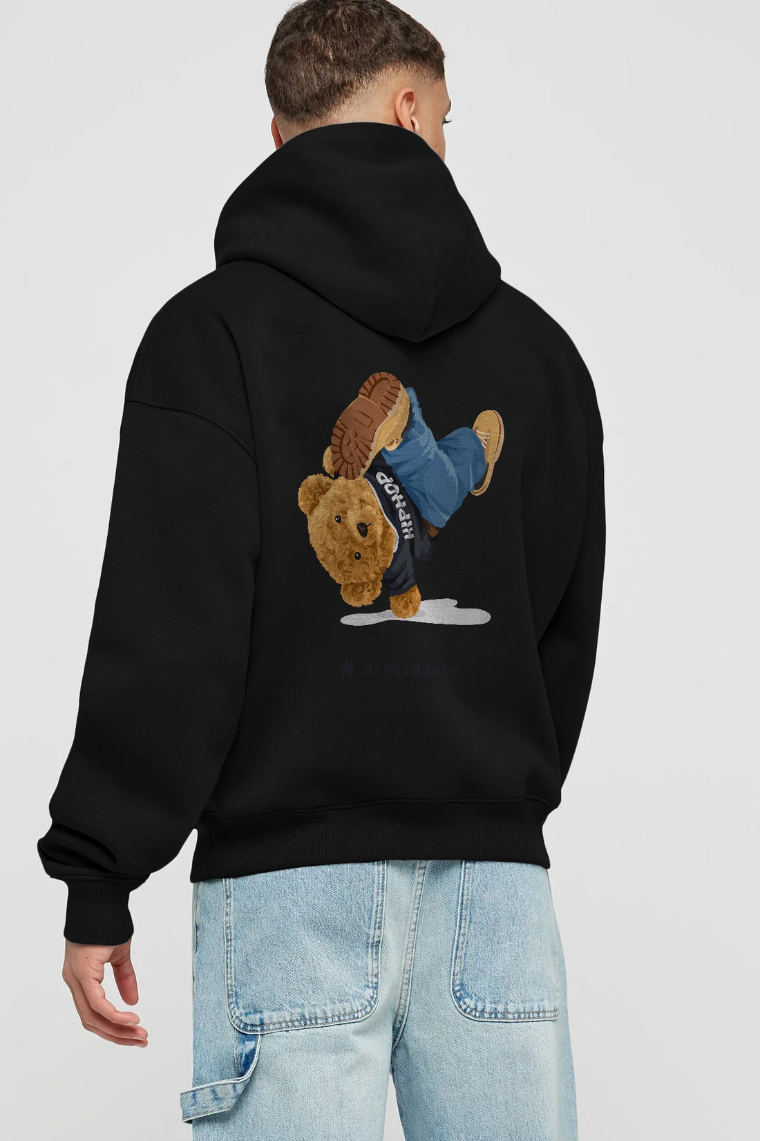 Teddy Bear Breakdance Arka Baskılı Hoodie Oversize Kapüşonlu Sweatshirt Erkek Kadın Unisex