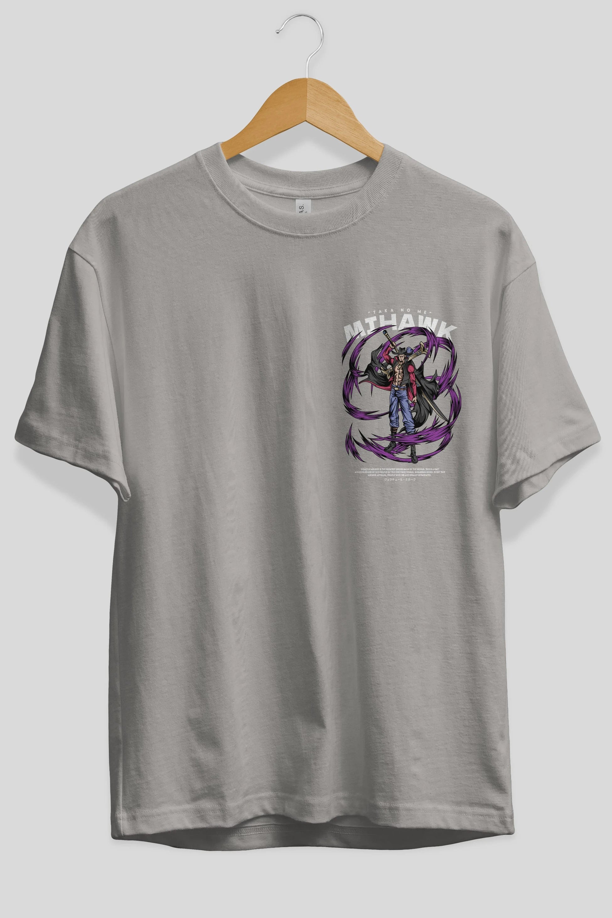 Mihawk Ön Sol Baskılı Oversize t-shirt Erkek Kadın Unisex %100 Pamuk Bisiklet Yaka tişort