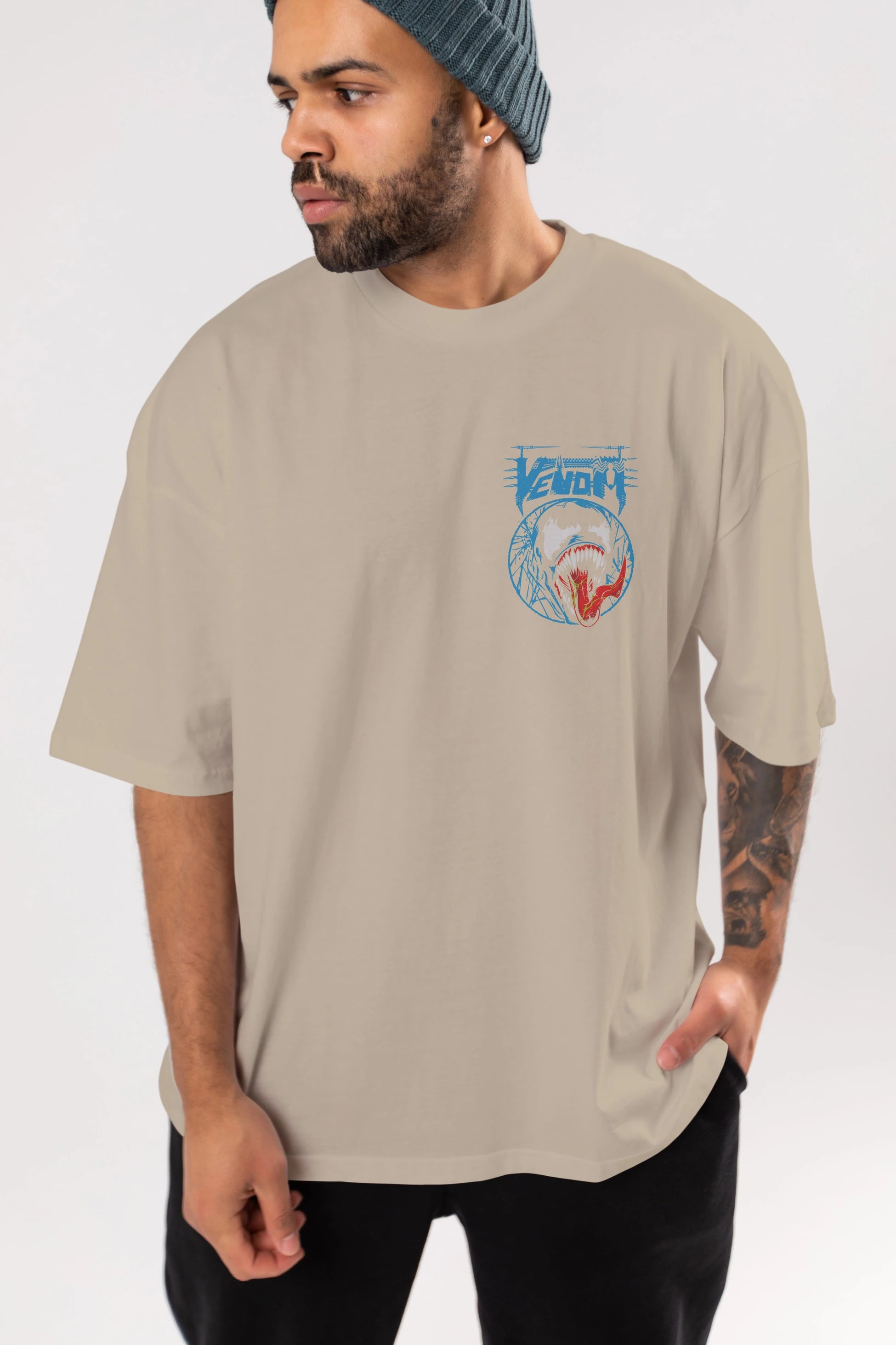 Venom (23) Ön Sol Baskılı Oversize t-shirt Erkek Kadın Unisex %100 Pamuk Bisiklet Yaka tişort