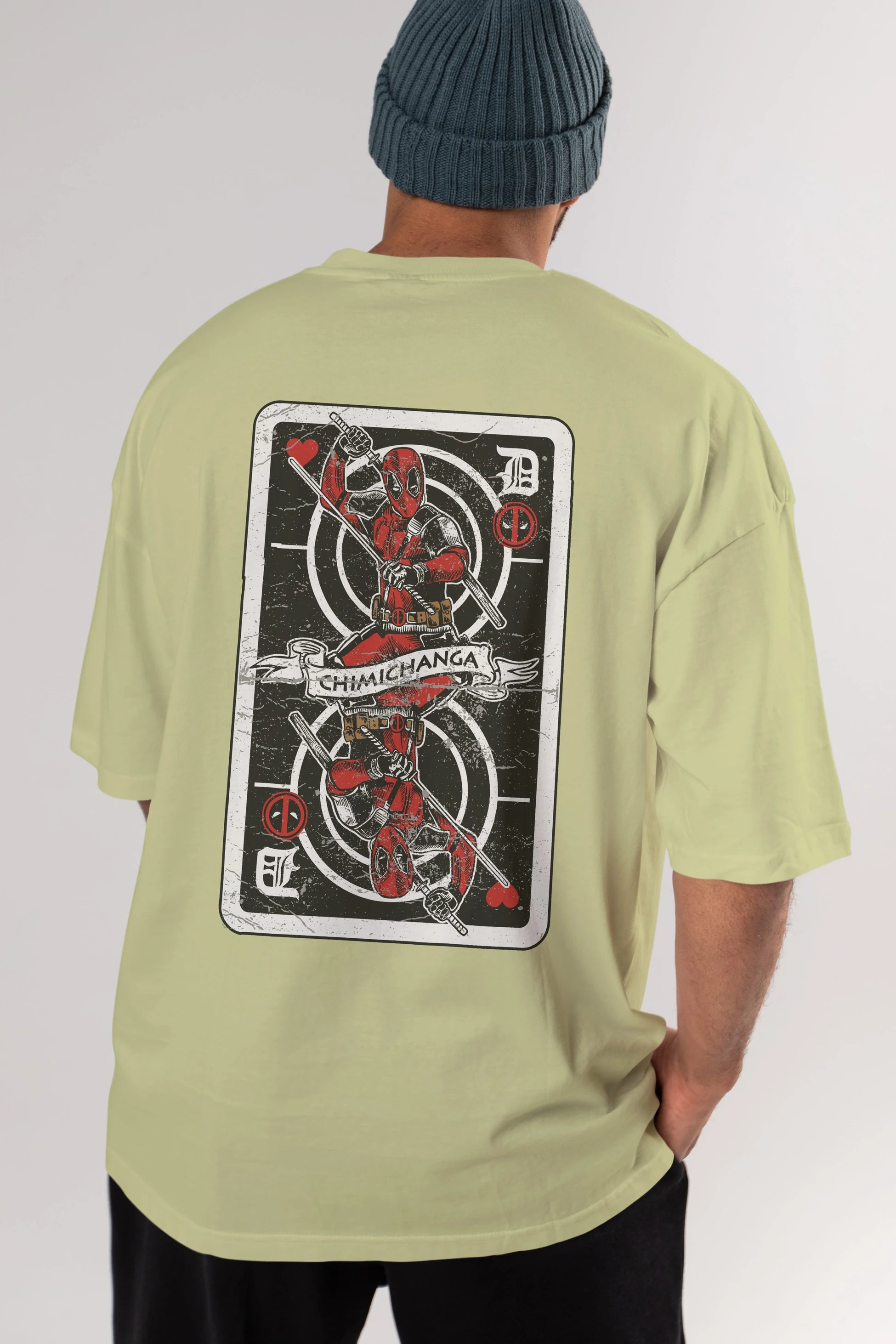 Deadpool Card Arka Baskılı Oversize t-shirt Erkek Kadın Unisex %100 Pamuk