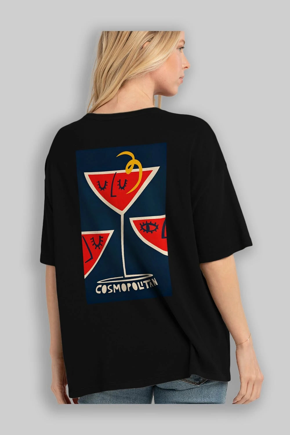 Cosmopolitan 4 Arka Baskılı Oversize t-shirt Erkek Kadın Unisex %100 Pamuk Bisiklet Yaka tişort