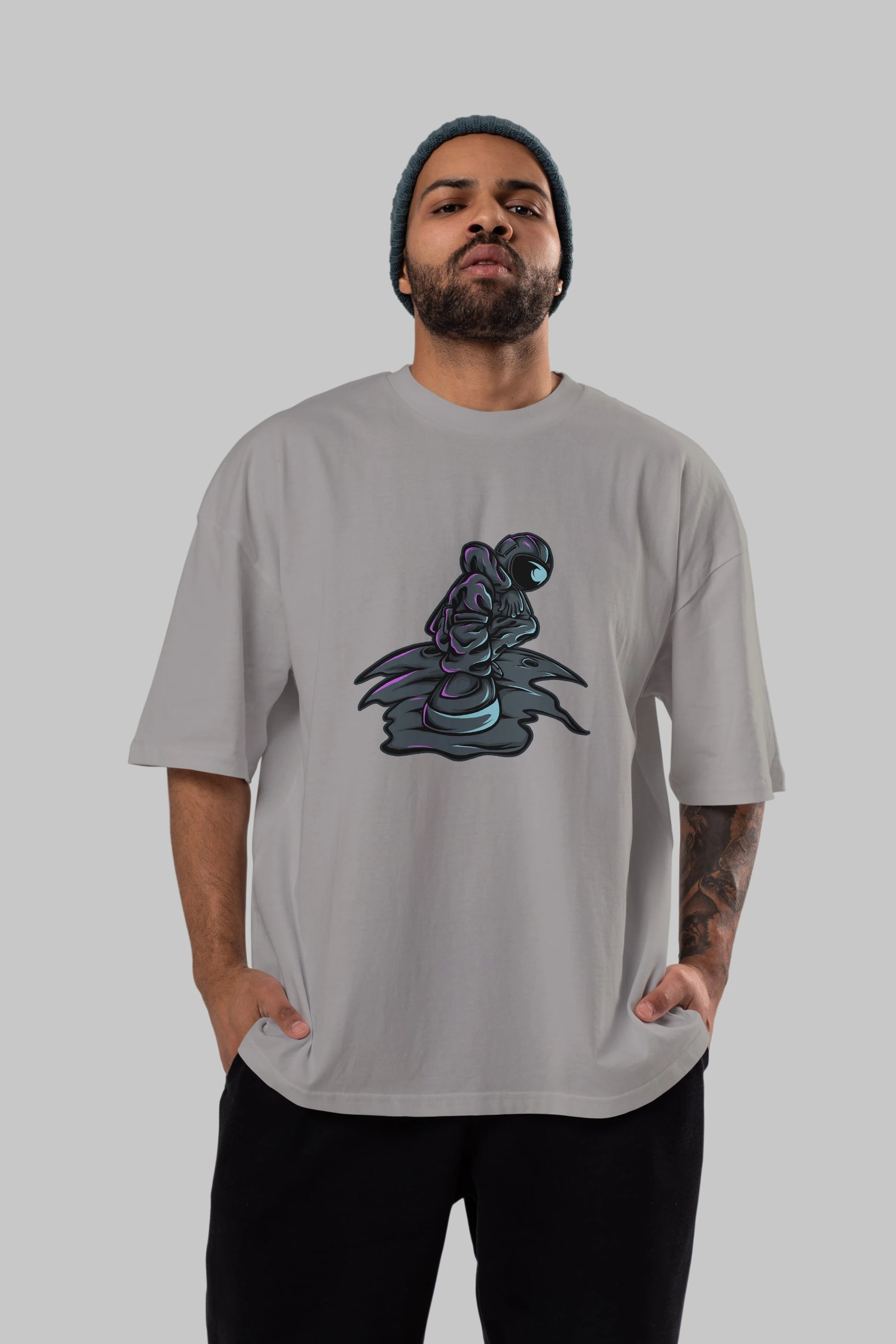 Stylish Astronaut Ön Baskılı Oversize t-shirt Erkek Kadın Unisex