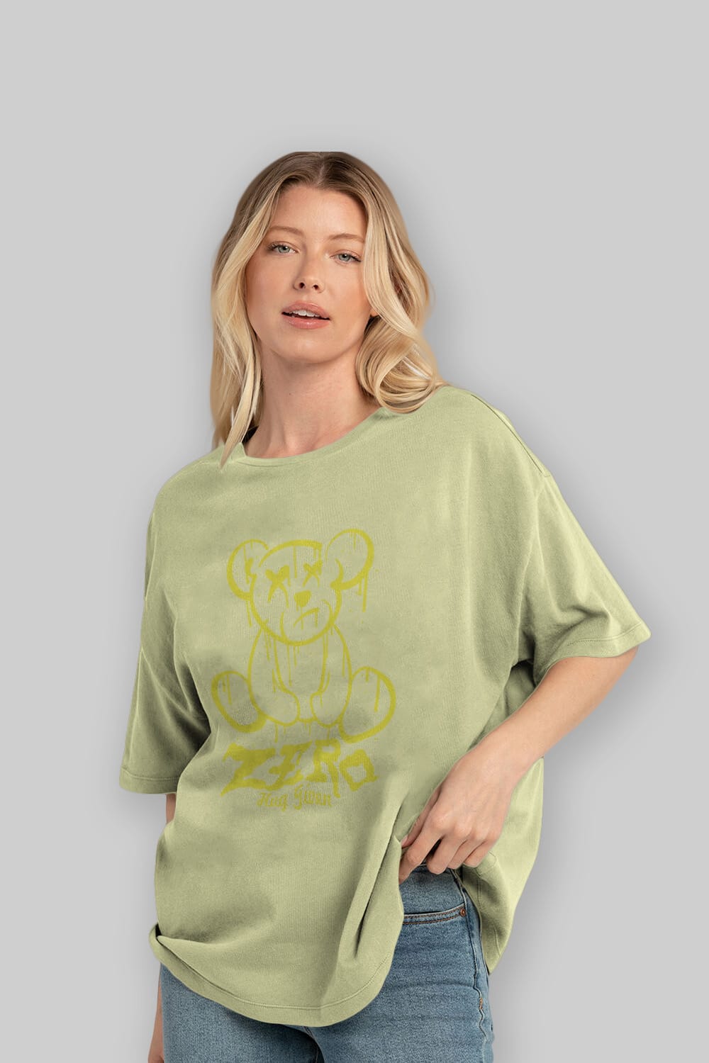 Zero Hug Given Bear Ön Baskılı Oversize t-shirt Erkek Kadın Unisex