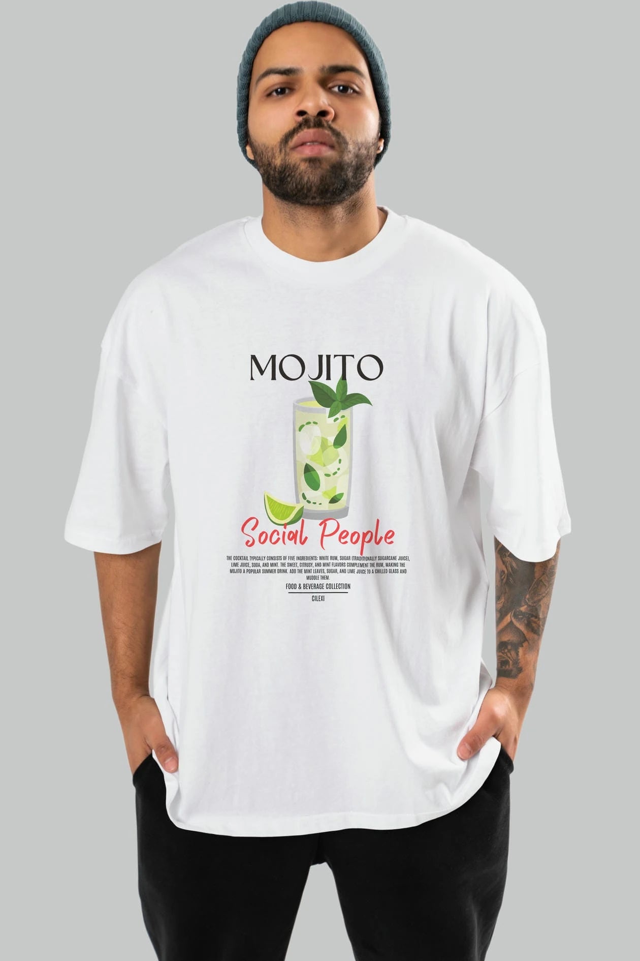Mojıto Kokteyl Serisi ön Baskılı Oversize t-shirt Erkek Kadın %100 Pamuk Bisiklet Yaka tişort