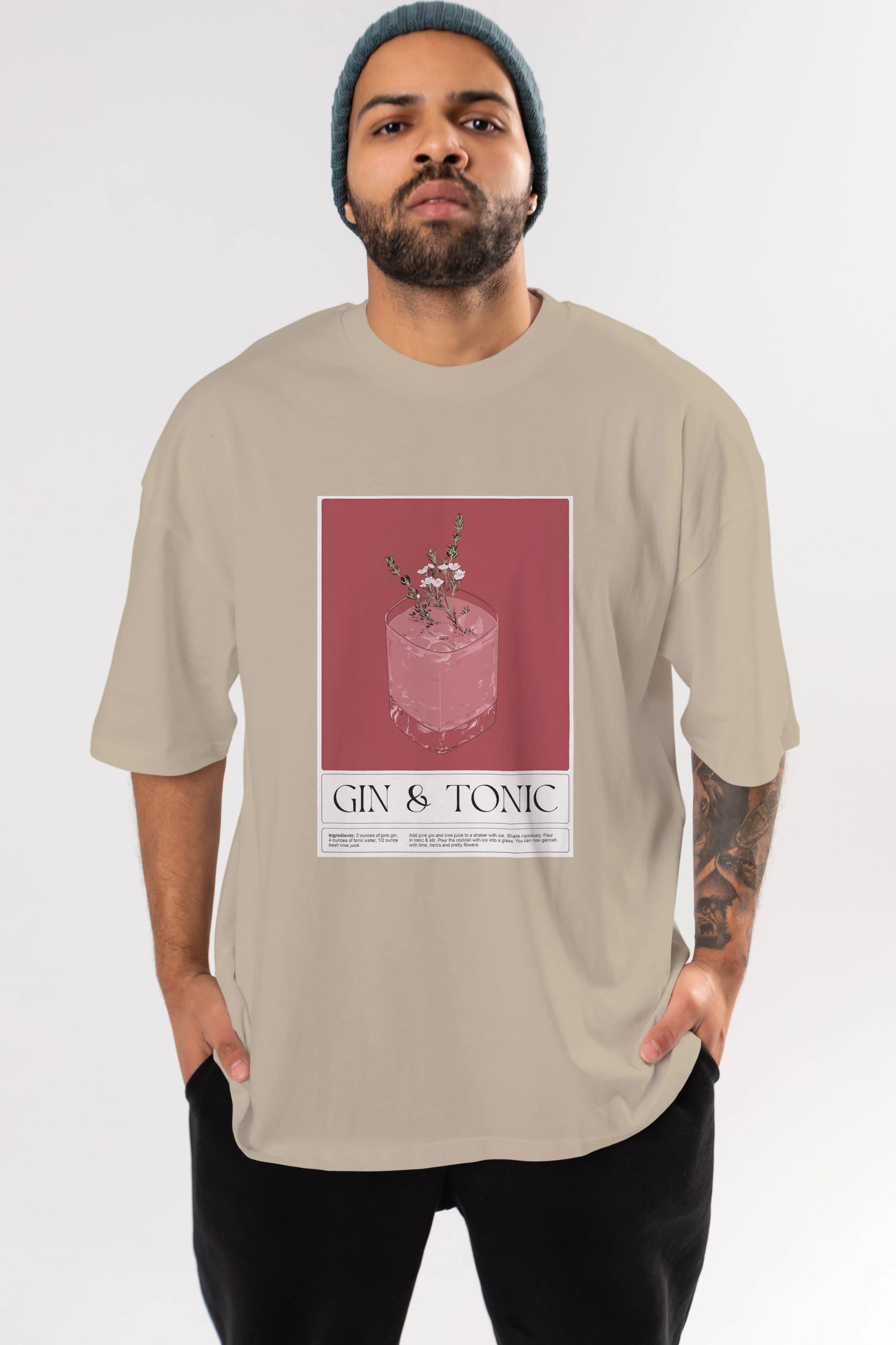 Gin Tonic 4 Ön Baskılı Oversize t-shirt Erkek Kadın Unisex %100 Pamuk Bisiklet Yaka tişort