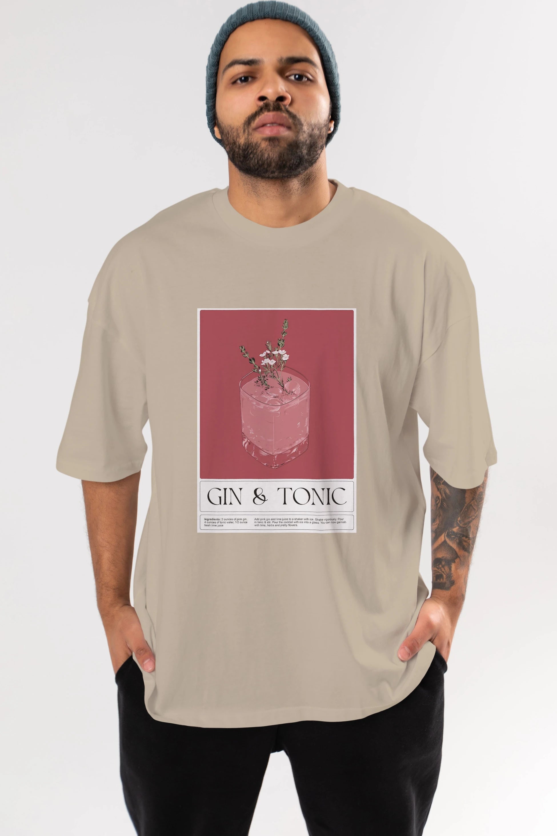 Gin Tonic 4 Ön Baskılı Oversize t-shirt Erkek Kadın Unisex %100 Pamuk Bisiklet Yaka tişort