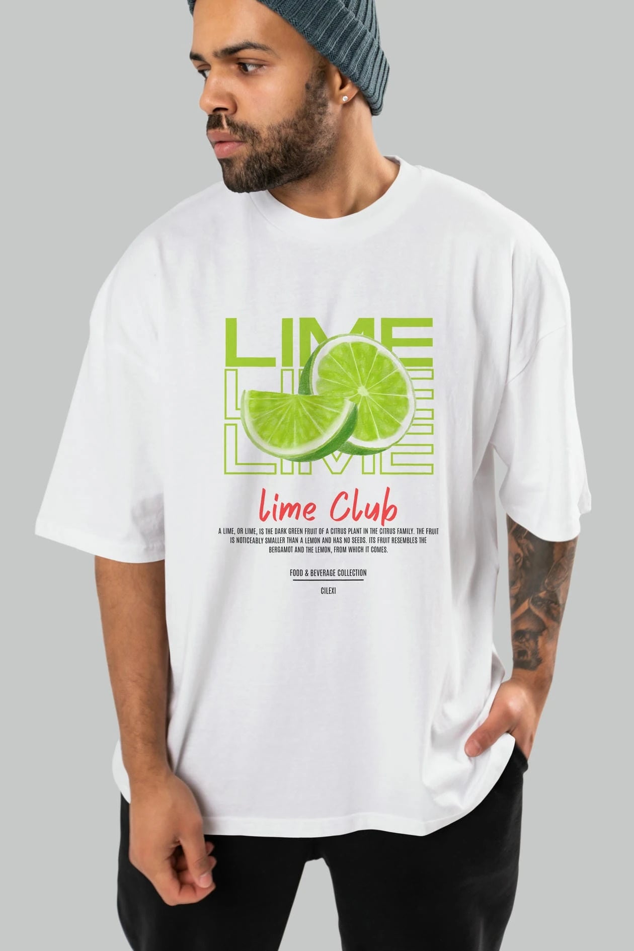 Lime Kokteyl Serisi ön Baskılı Oversize t-shirt Erkek Kadın %100 Pamuk Bisiklet Yaka tişort