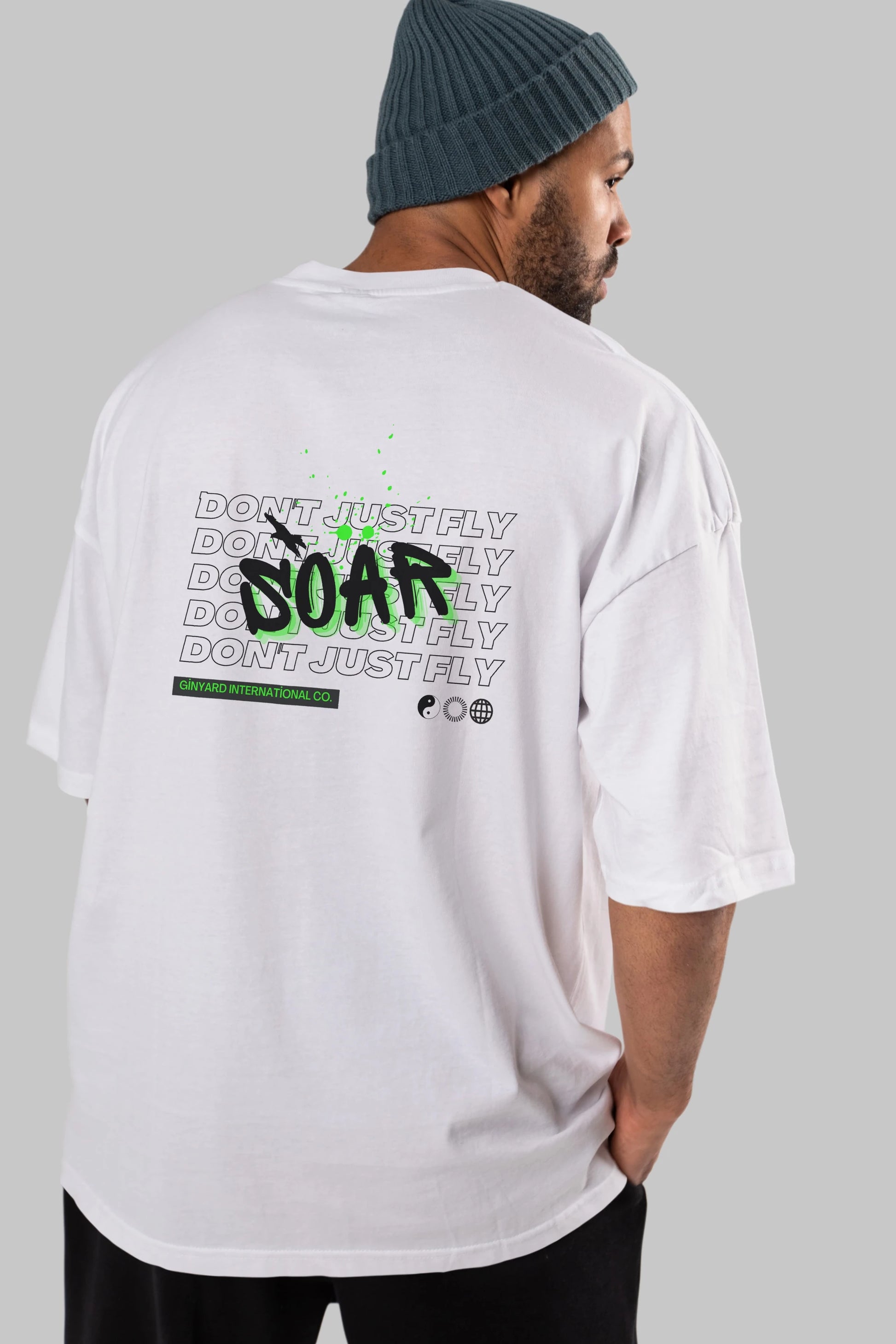 Soar Dont Just Fly Yazılı Arka Baskılı Oversize t-shirt Erkek Kadın Unisex
