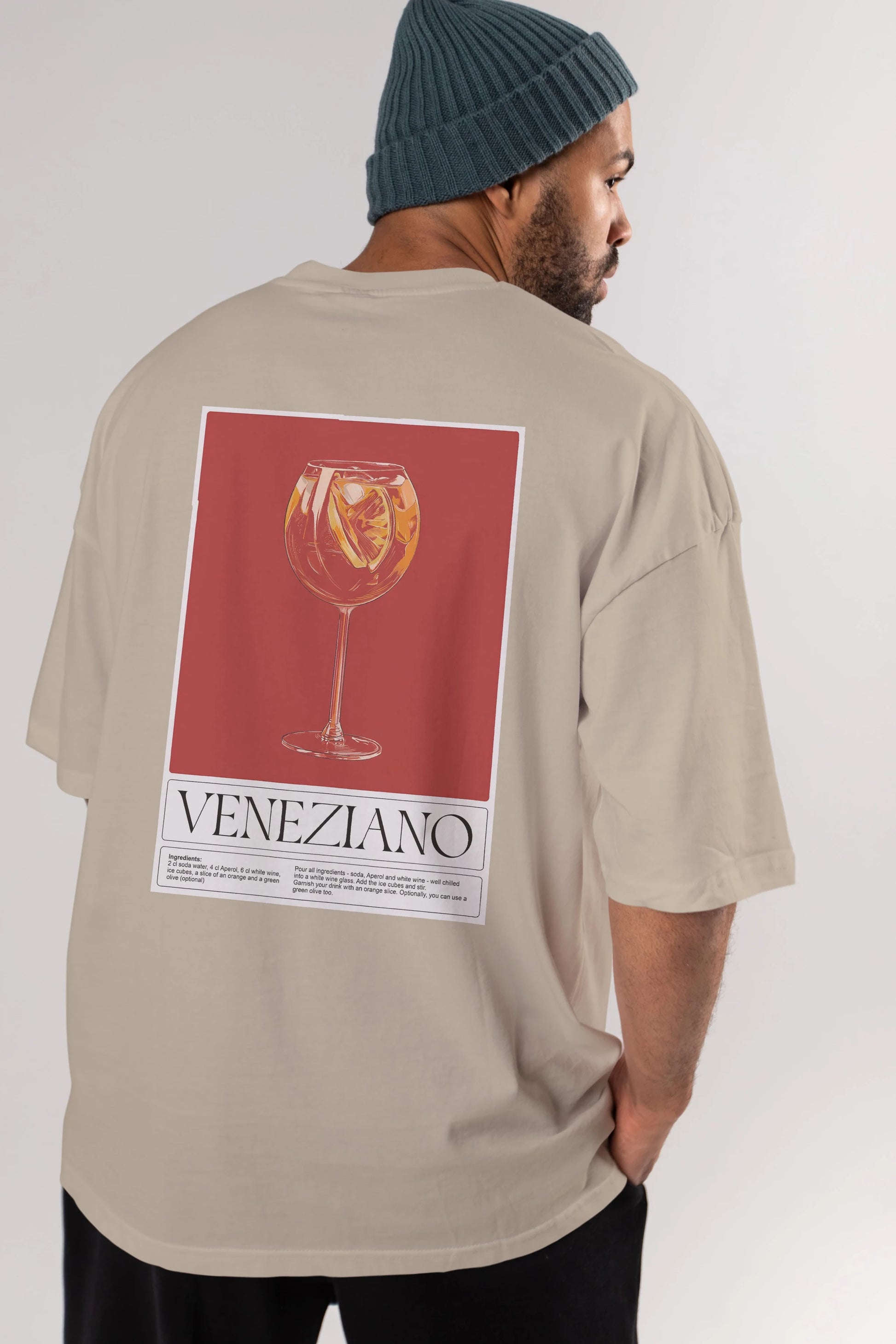 Veneziano Arka Baskılı Oversize t-shirt Erkek Kadın Unisex %100 Pamuk Bisiklet Yaka tişort