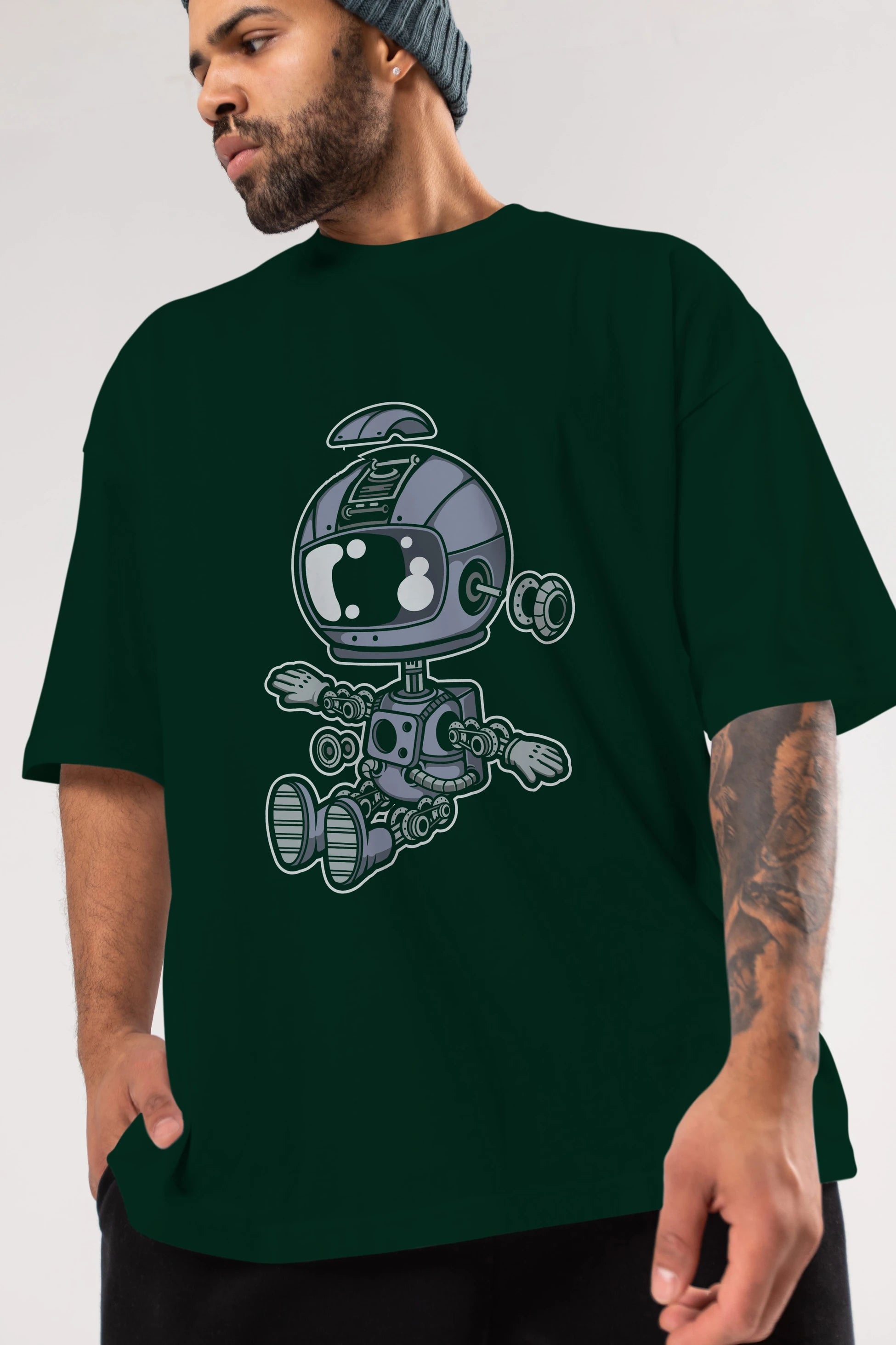 Astronaut Robot Ön Baskılı Oversize t-shirt Erkek Kadın Unisex