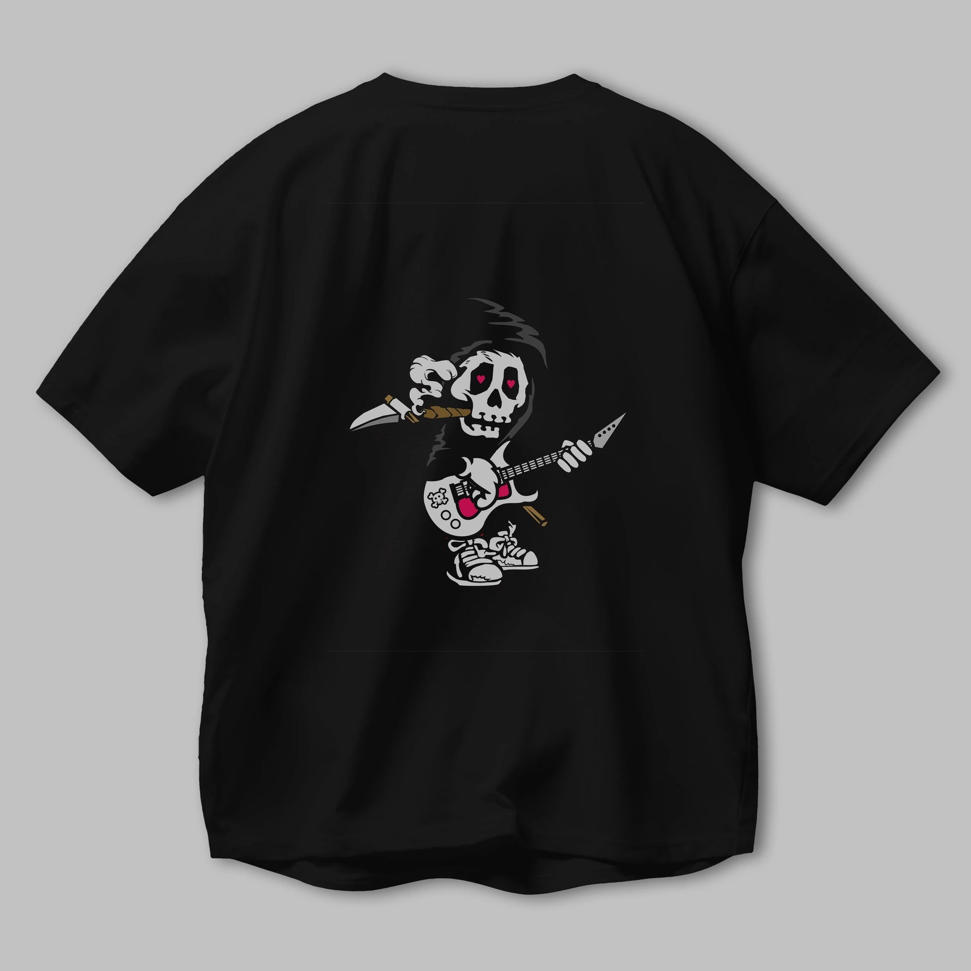 Grim Rockstar Arka Baskılı Oversize t-shirt Erkek Kadın Unisex %100 Pamuk tişort