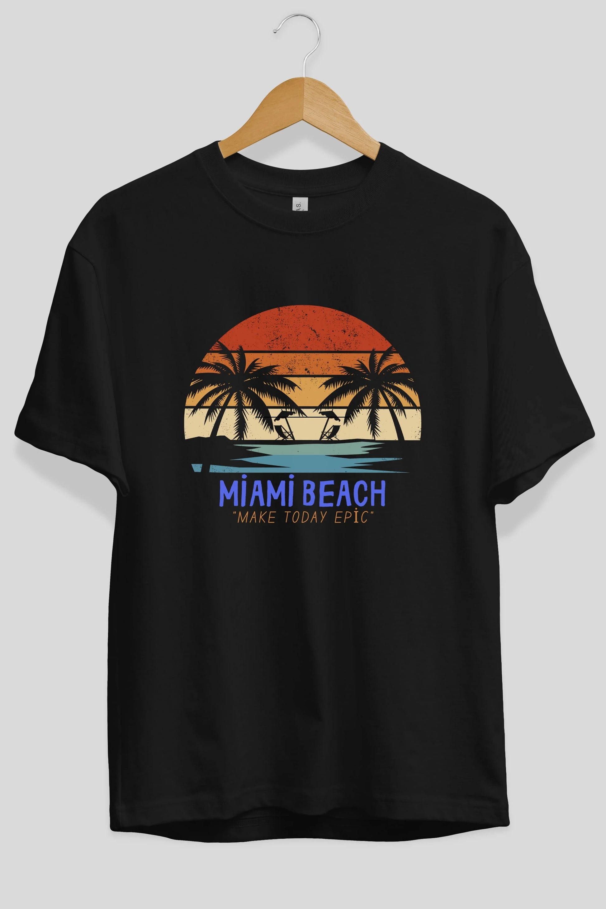 Miami Beach Yazılı Ön Baskılı Oversize t-shirt Erkek Kadın Unisex