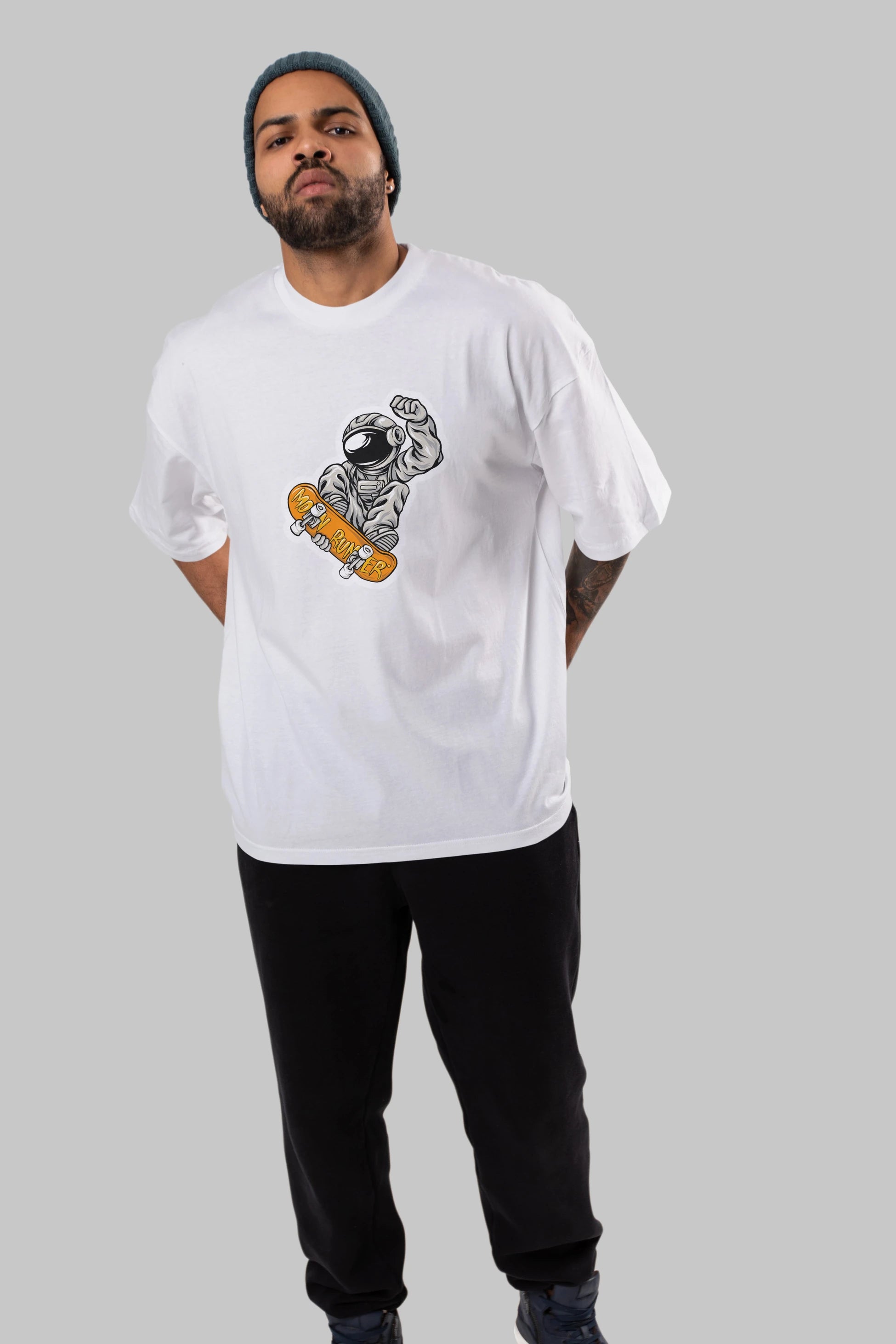 Moon Runner Sticker Ön Baskılı Oversize t-shirt Erkek Kadın Unisex