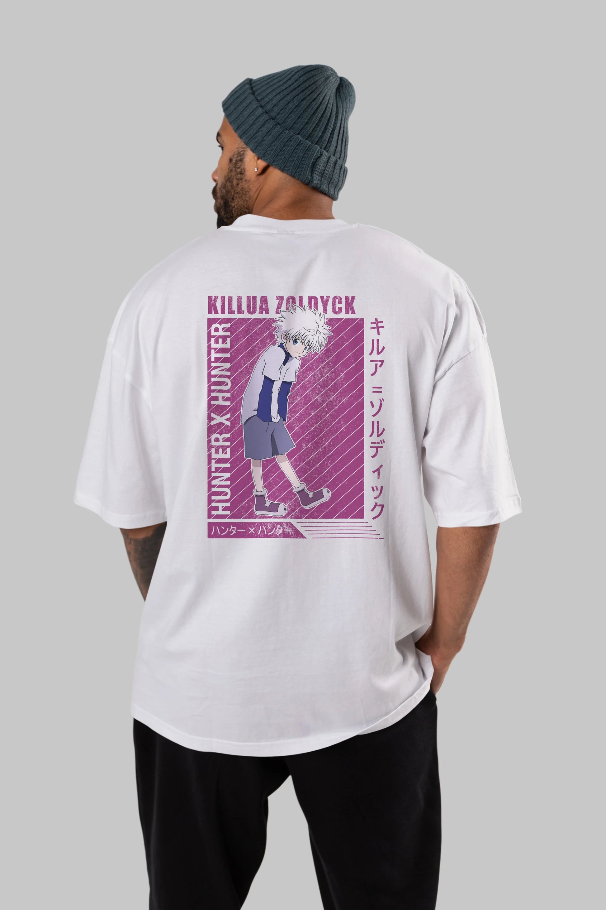 Killua Zoldyck 3 1 Anime Arka Baskılı Oversize t-shirt Erkek Kadın Unisex