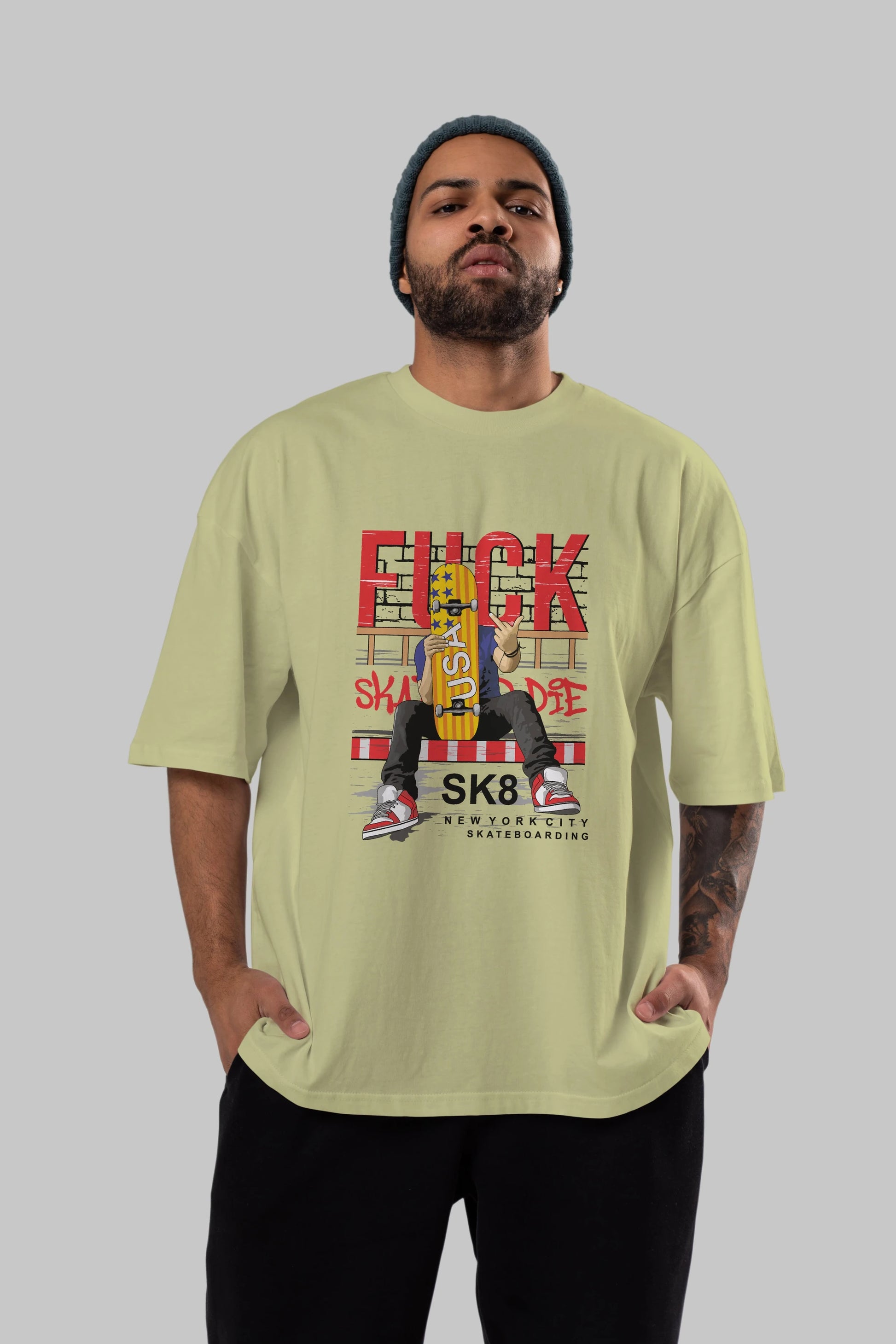 Skate or Die Ön Baskılı Oversize t-shirt Erkek Kadın Unisex