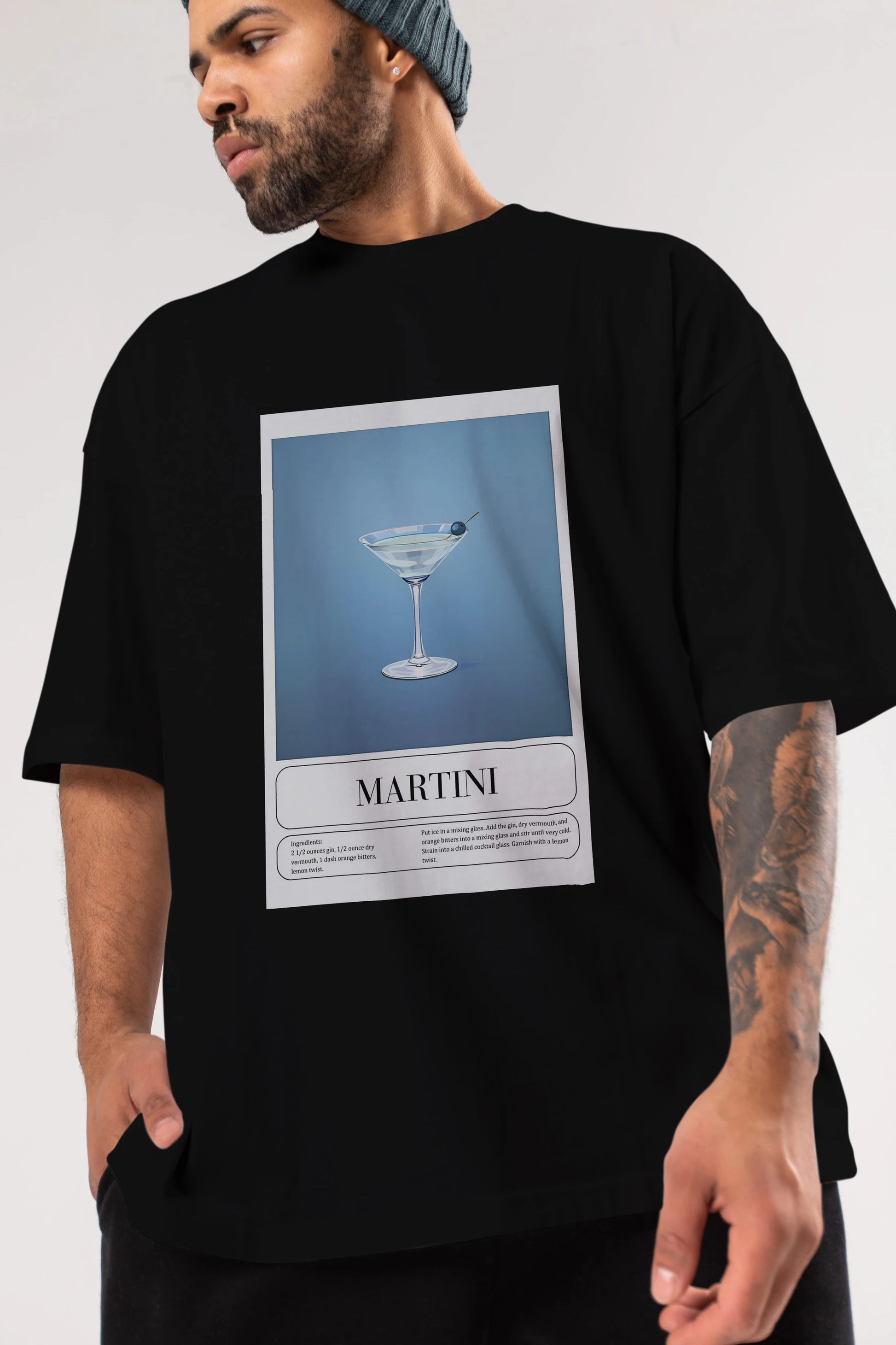 Martini Ön Baskılı Oversize t-shirt Erkek Kadın Unisex %100 Pamuk Bisiklet Yaka tişort