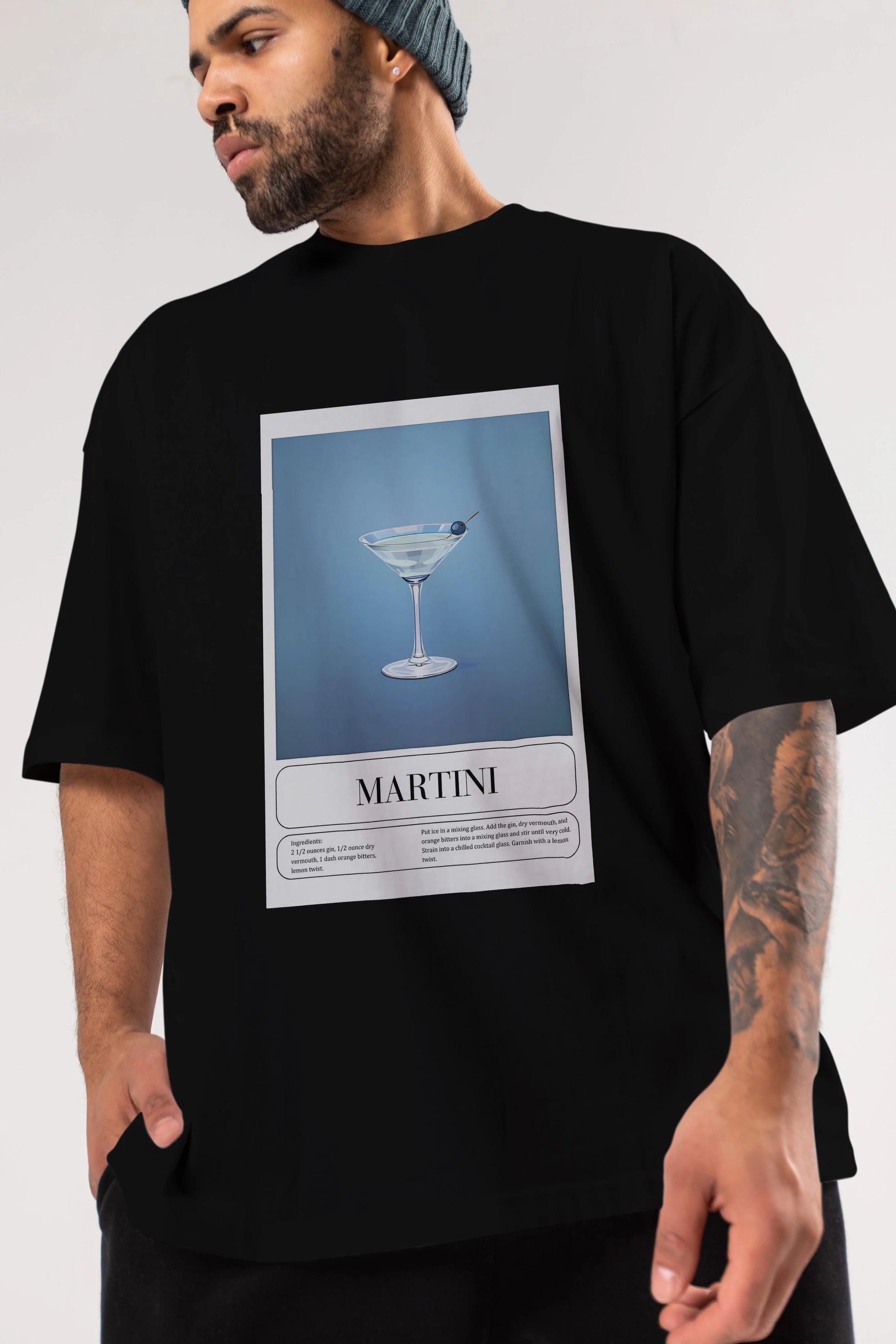 Martini Ön Baskılı Oversize t-shirt Erkek Kadın Unisex %100 Pamuk Bisiklet Yaka tişort