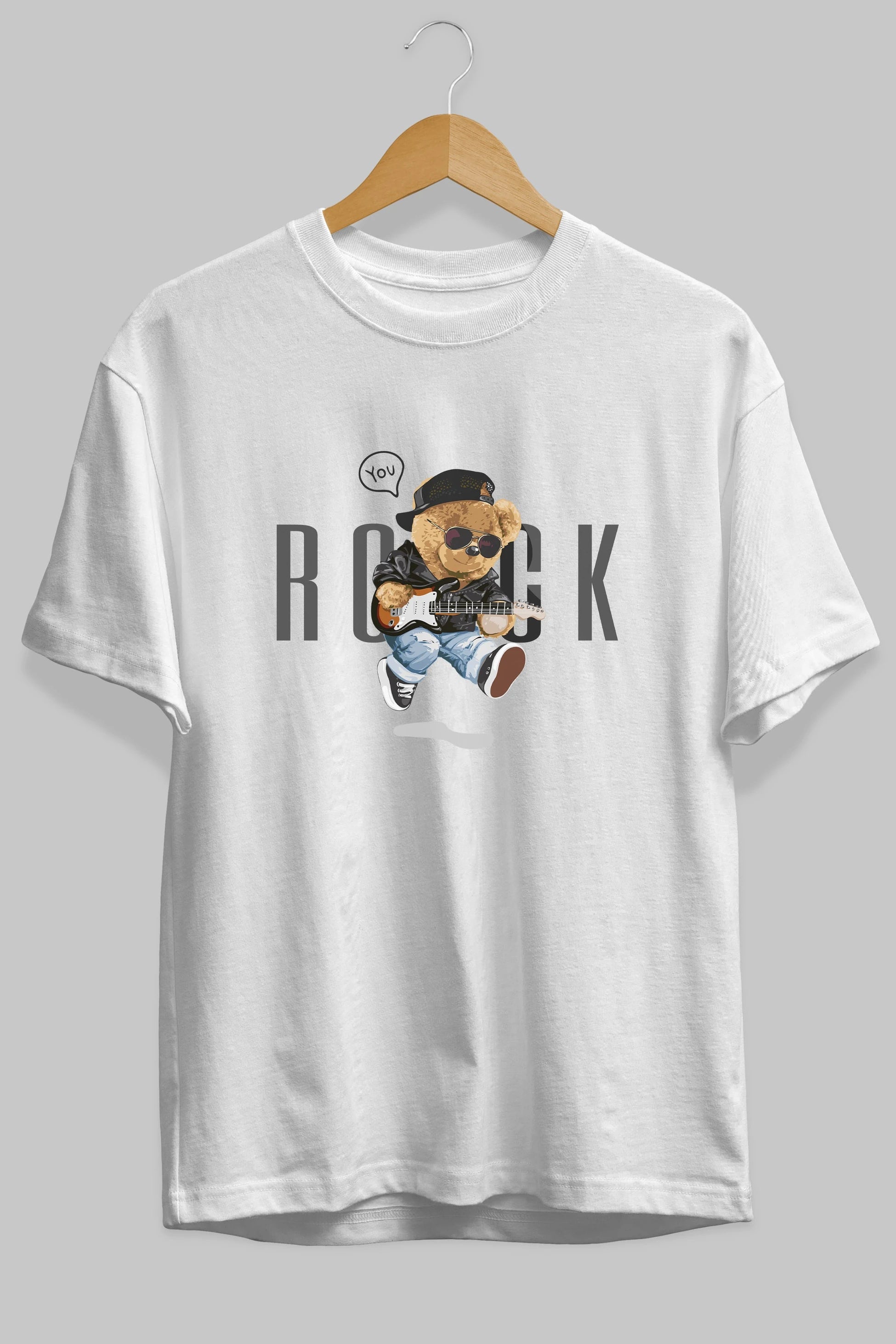 Teddy Bear Rock Ön Baskılı Oversize t-shirt Erkek Kadın Unisex %100 Pamuk