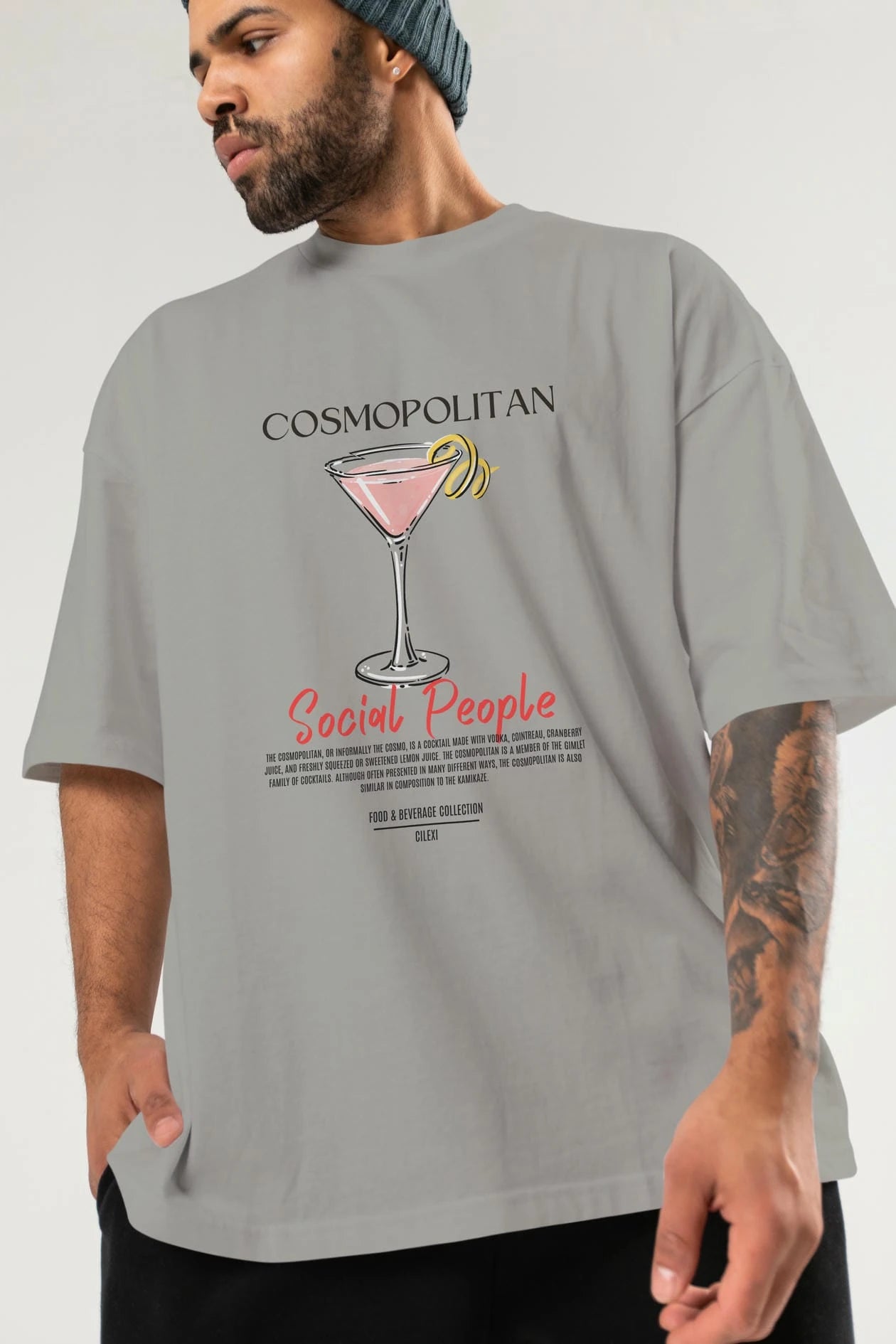 Cosmopolıtan Kokteyl Serisi ön Baskılı Oversize t-shirt Erkek Kadın %100 Pamuk Bisiklet Yaka tişort