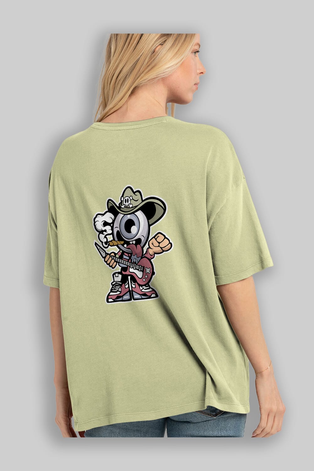 Eyeball Rockstar Cowboy Arka Baskılı Oversize t-shirt Erkek Kadın Unisex %100 Pamuk tişort