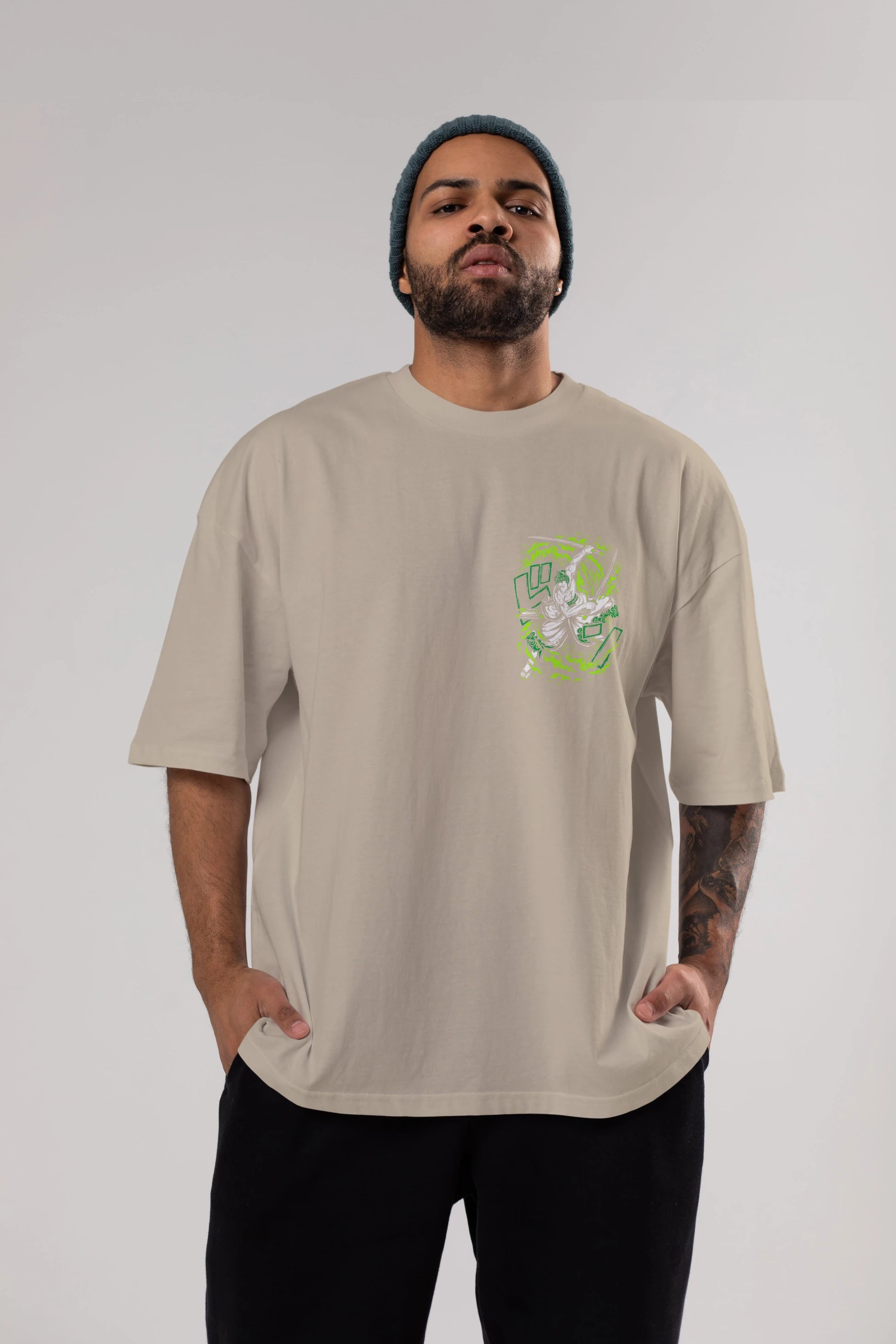 ZORO-ONE PIECE (2) Ön Sol Baskılı Oversize t-shirt Erkek Kadın Unisex %100 Pamuk Bisiklet Yaka tişort