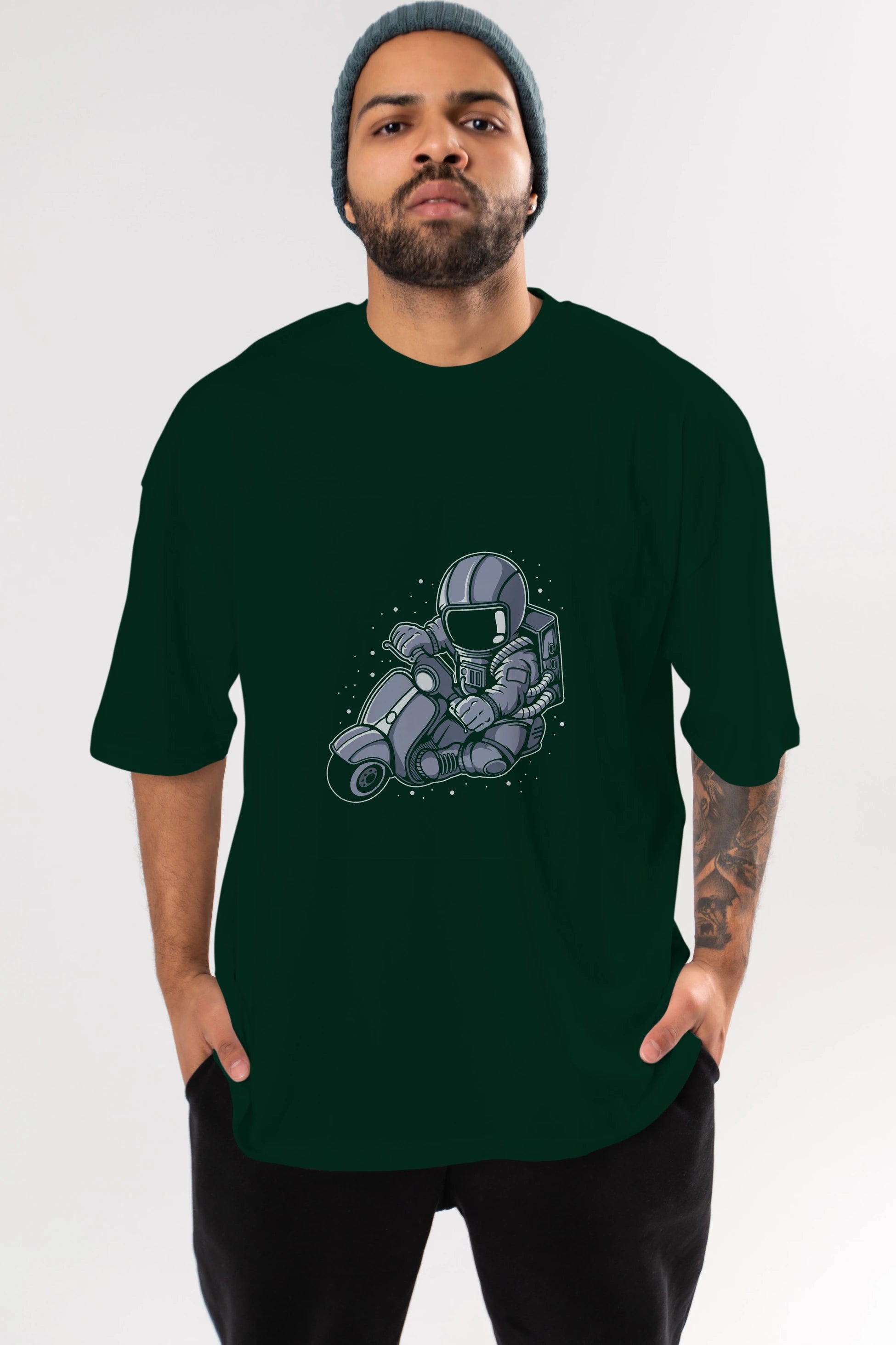 Astronaut Scooter (2) Ön Baskılı Oversize t-shirt Erkek Kadın Unisex