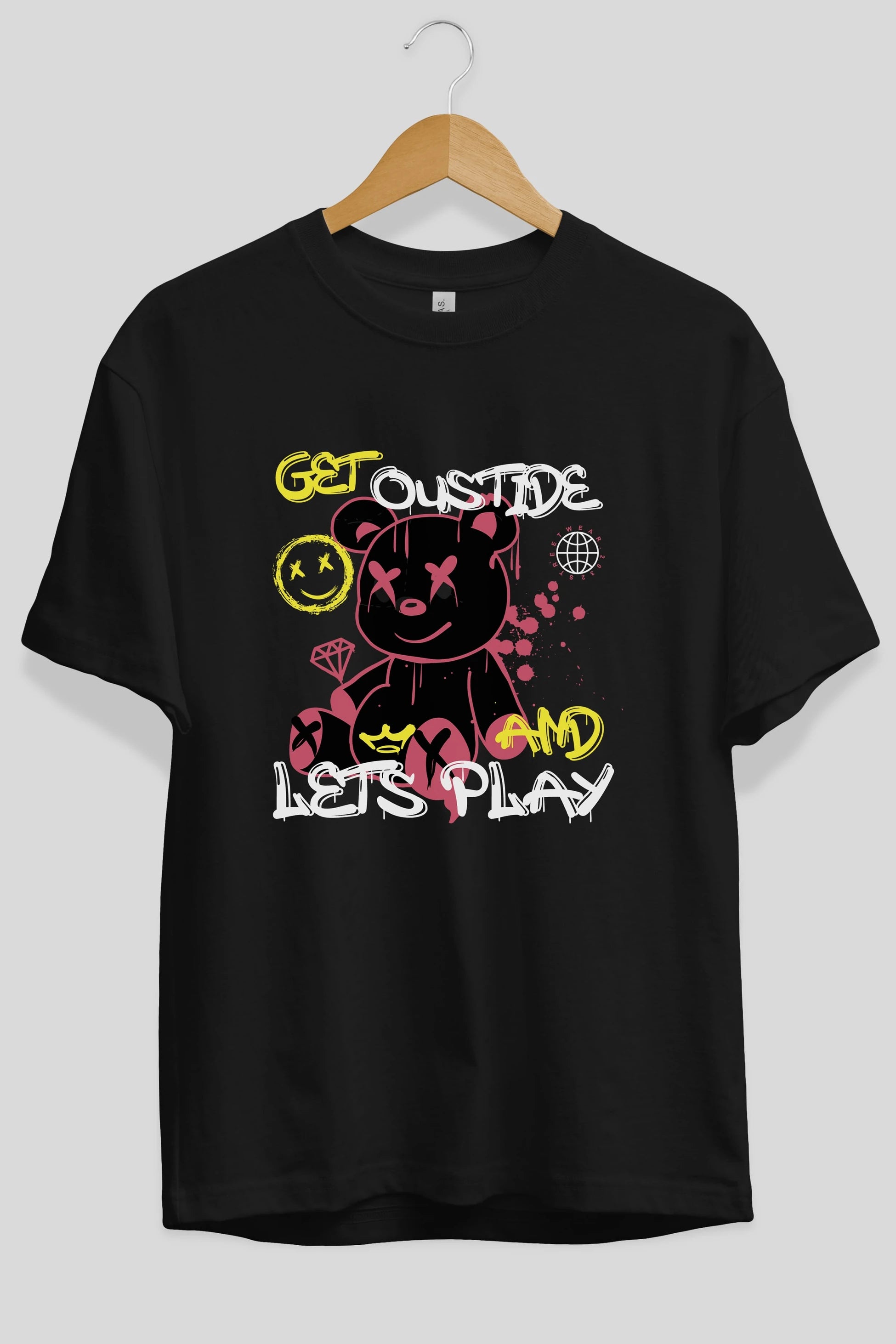 Get Outside Bear Ön Baskılı Oversize t-shirt Erkek Kadın Unisex
