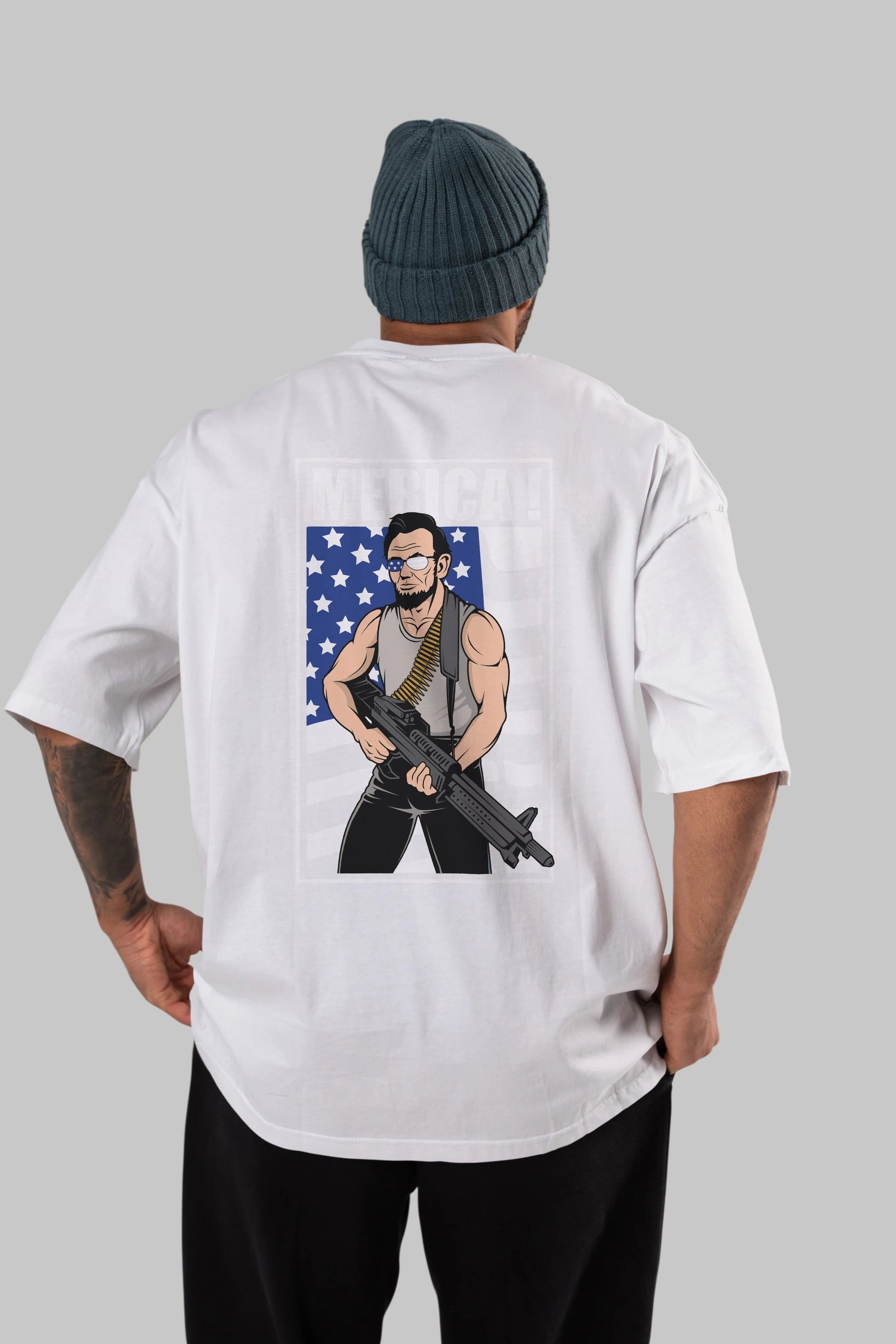 Lincoln Rambo Arka Baskılı Oversize t-shirt Erkek Kadın Unisex %100 Pamuk tişort