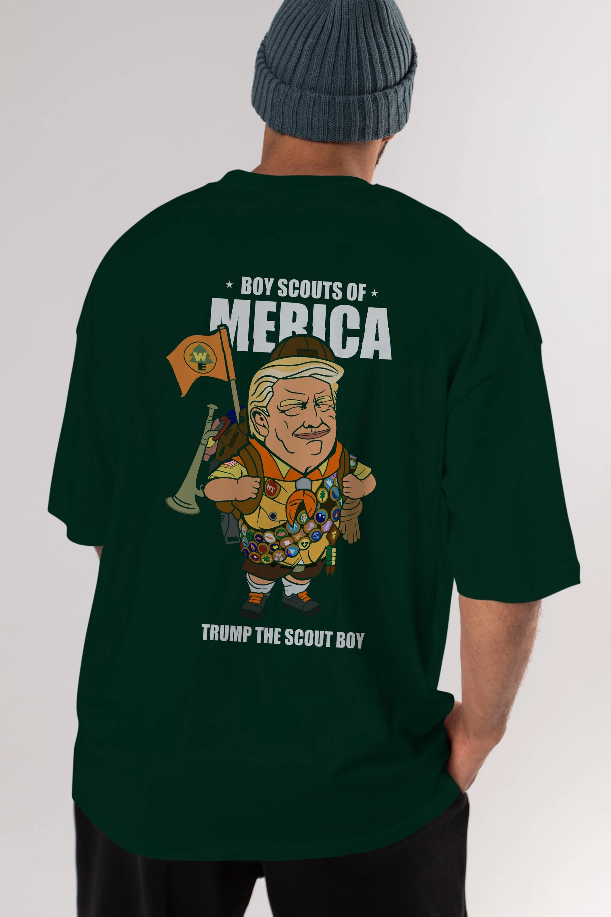 Trump Scout Boy Arka Baskılı Oversize t-shirt Erkek Kadın Unisex %100 Pamuk tişort