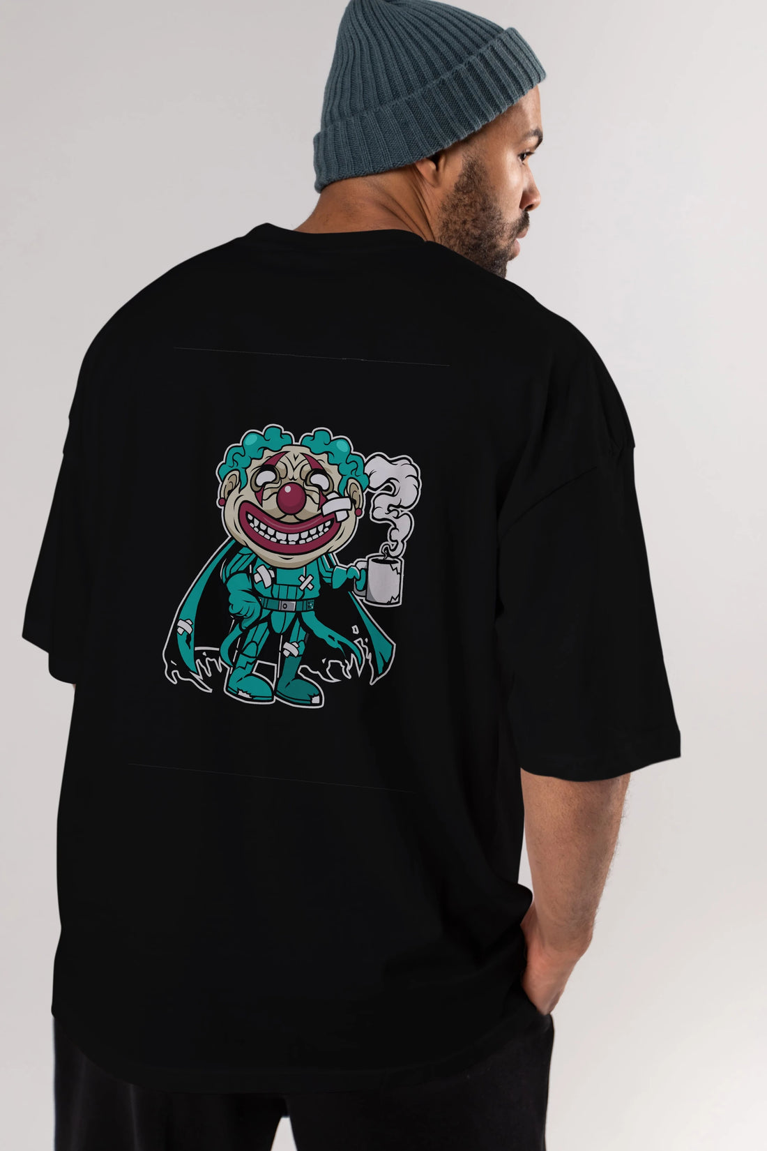 Super Clown Arka Baskılı Oversize t-shirt Erkek Kadın Unisex %100 Pamuk tişort