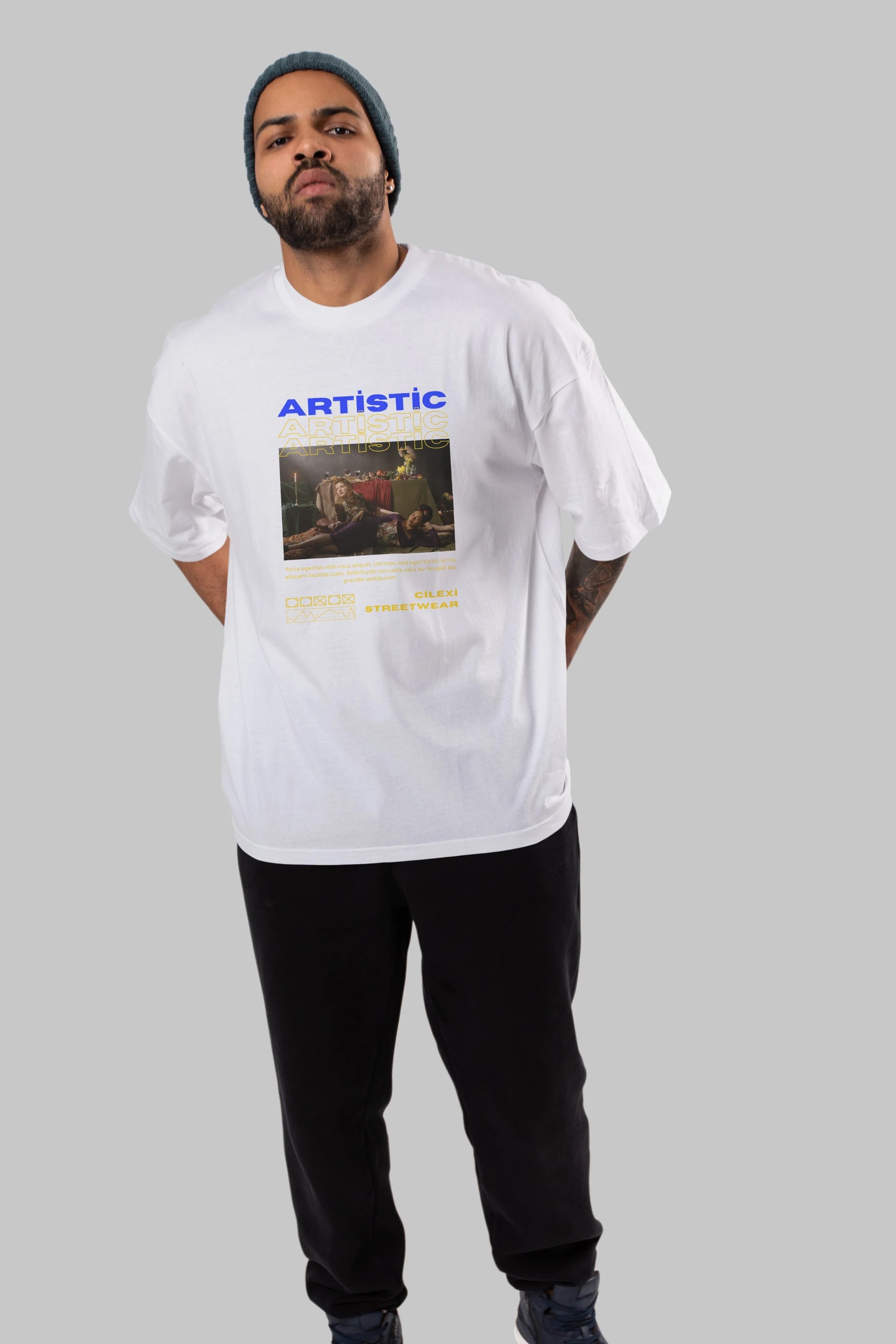 Artistic Yazılı Streetwear Ön Baskılı Oversize t-shirt Erkek Kadın Unisex