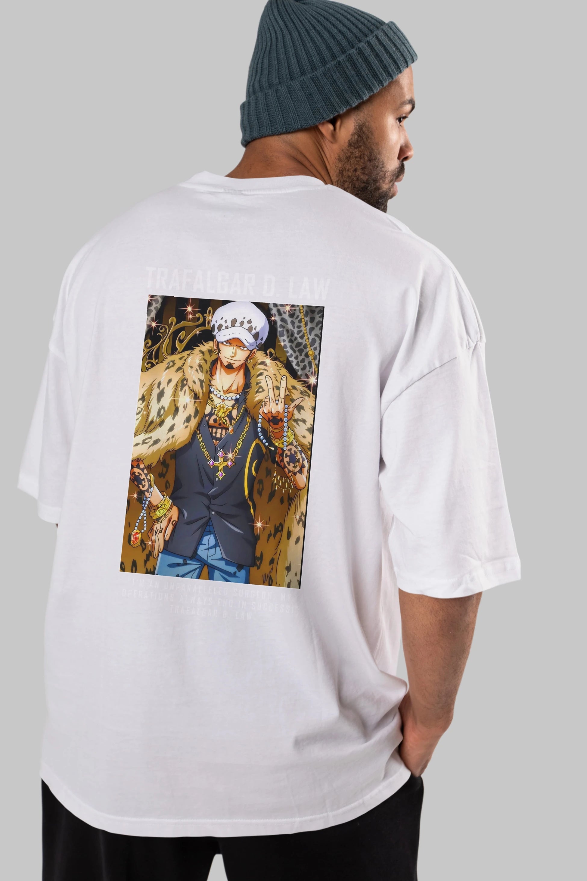 Trafalgar D. Water Law 2 Anime Arka Baskılı Oversize t-shirt Erkek Kadın Unisex %100 pamuk tişort