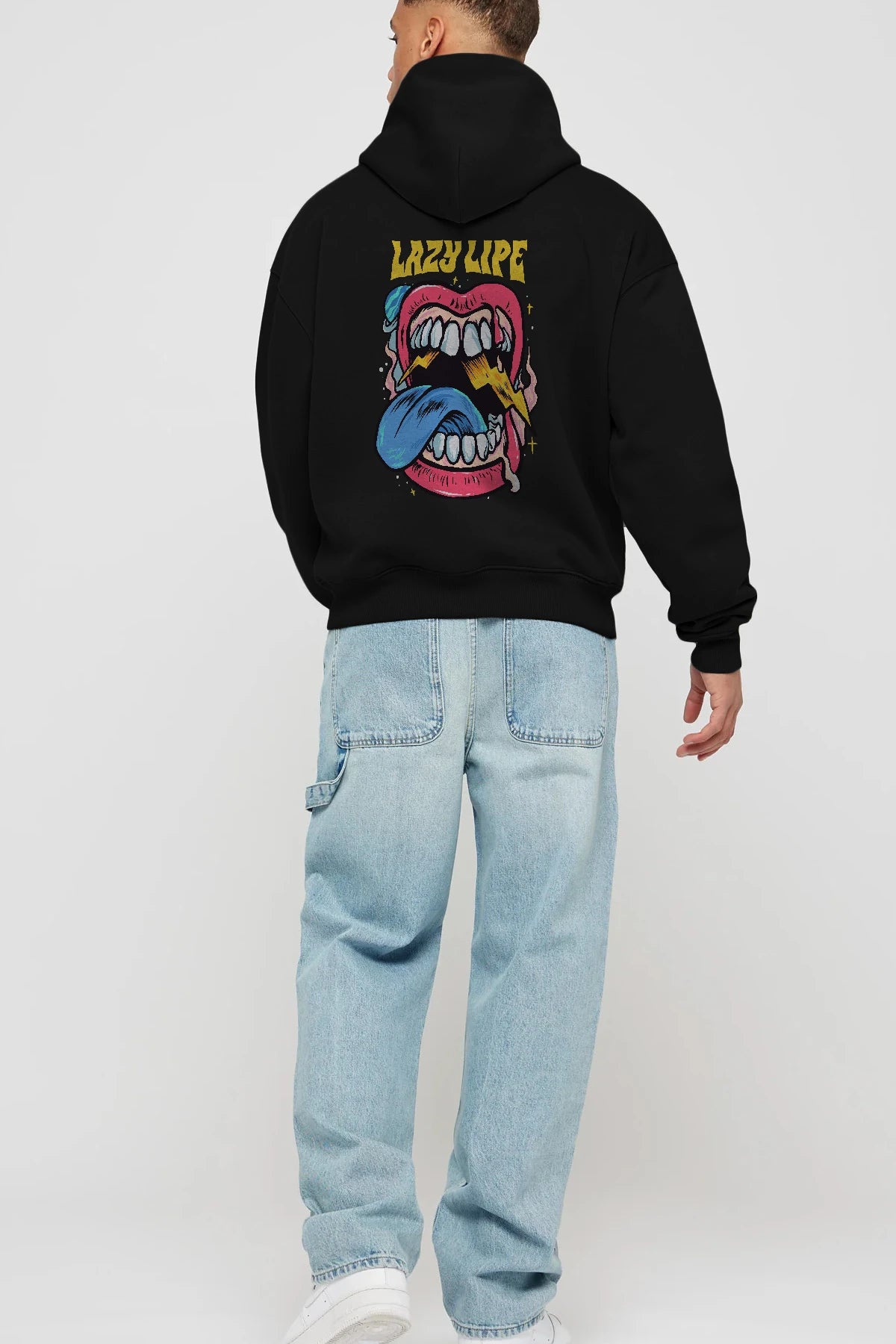 Lazy Lipe Arka Baskılı Hoodie Oversize Kapüşonlu Sweatshirt Erkek Kadın Unisex