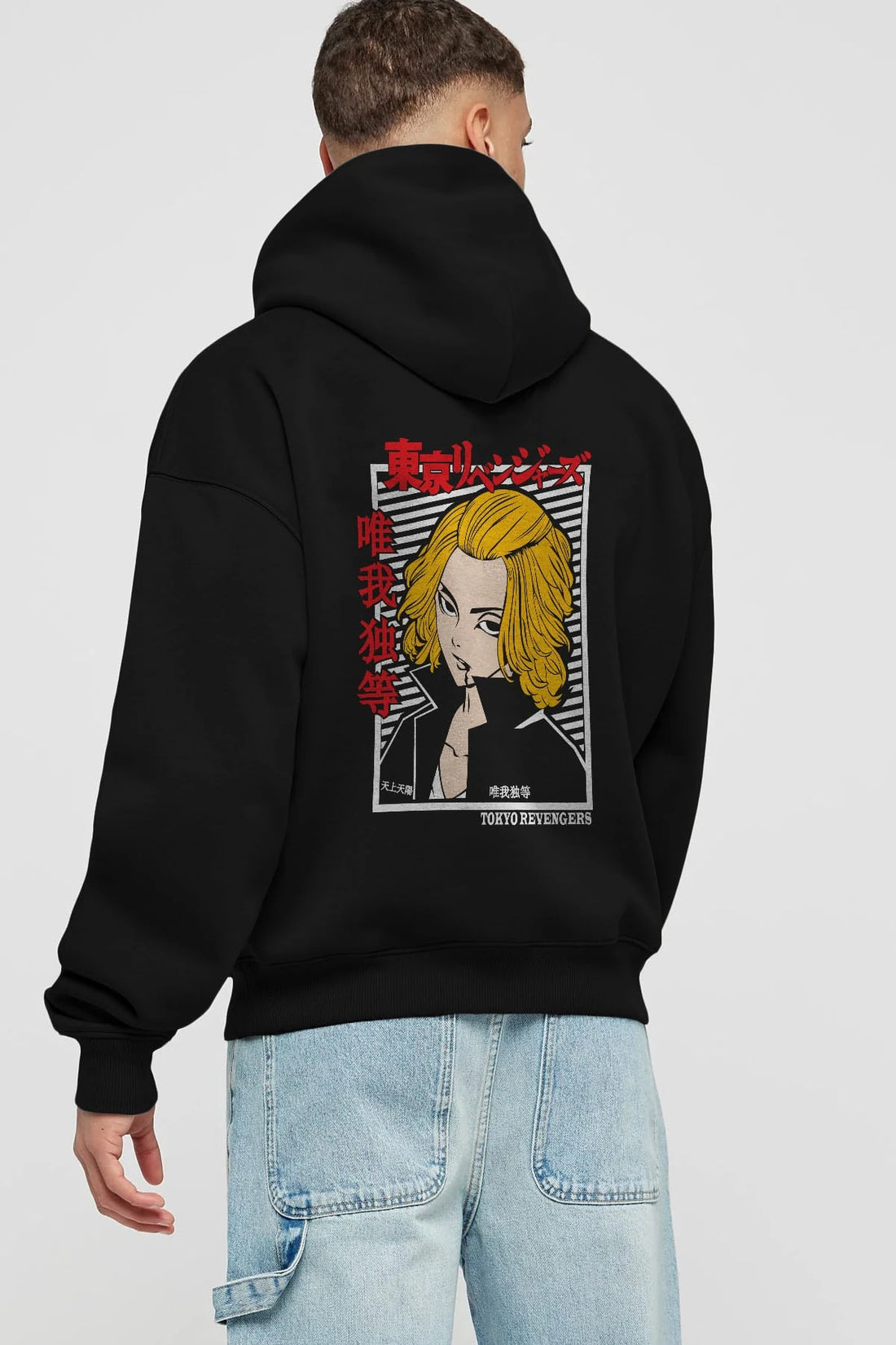 TokyoRev. M Anime Arka Baskılı Hoodie Oversize Kapüşonlu Sweatshirt Erkek Kadın Unisex