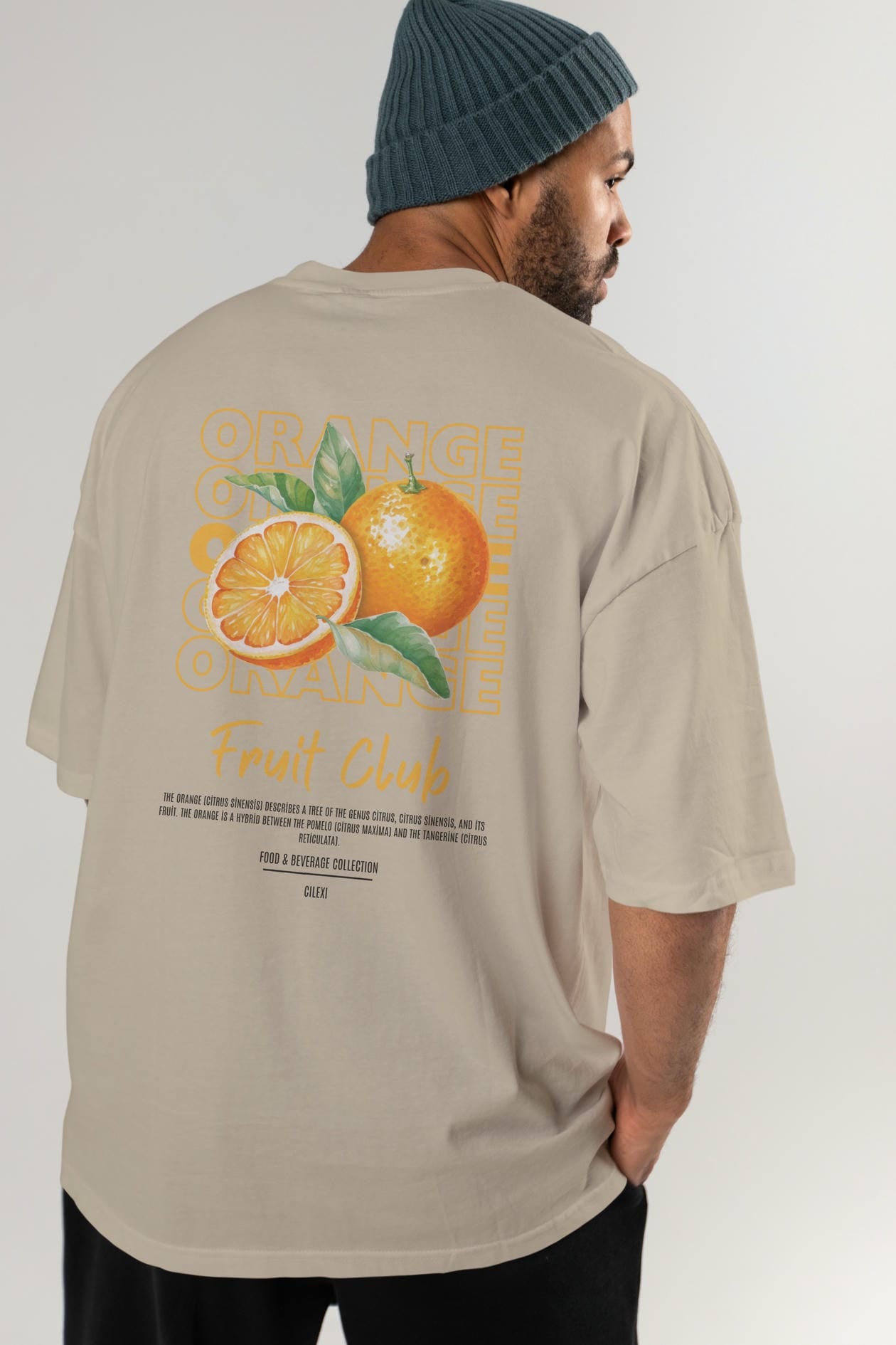 Orange Arka Baskılı Oversize t-shirt Erkek Kadın Pamuk Bisiklet Yaka tişort