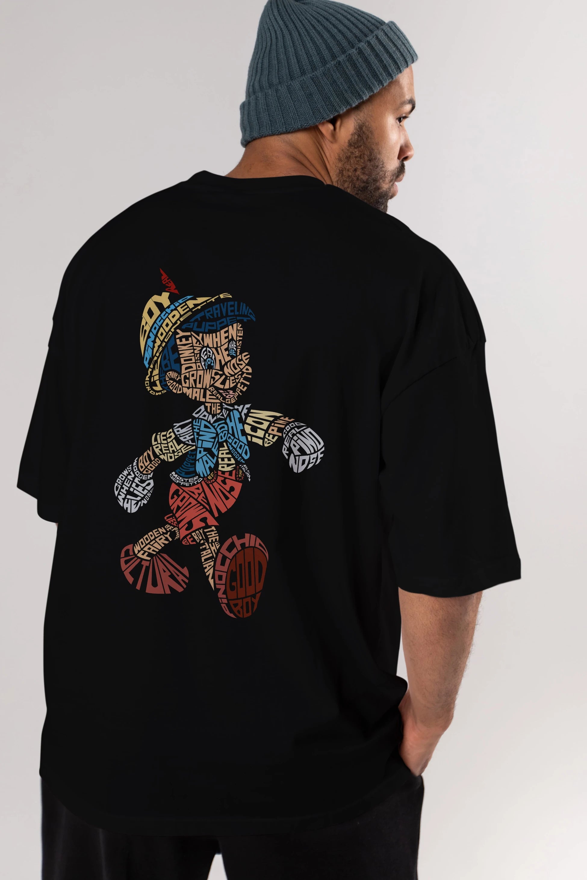 Pinokio Arka Baskılı Oversize t-shirt %100 pamuk Erkek Kadın Unisex