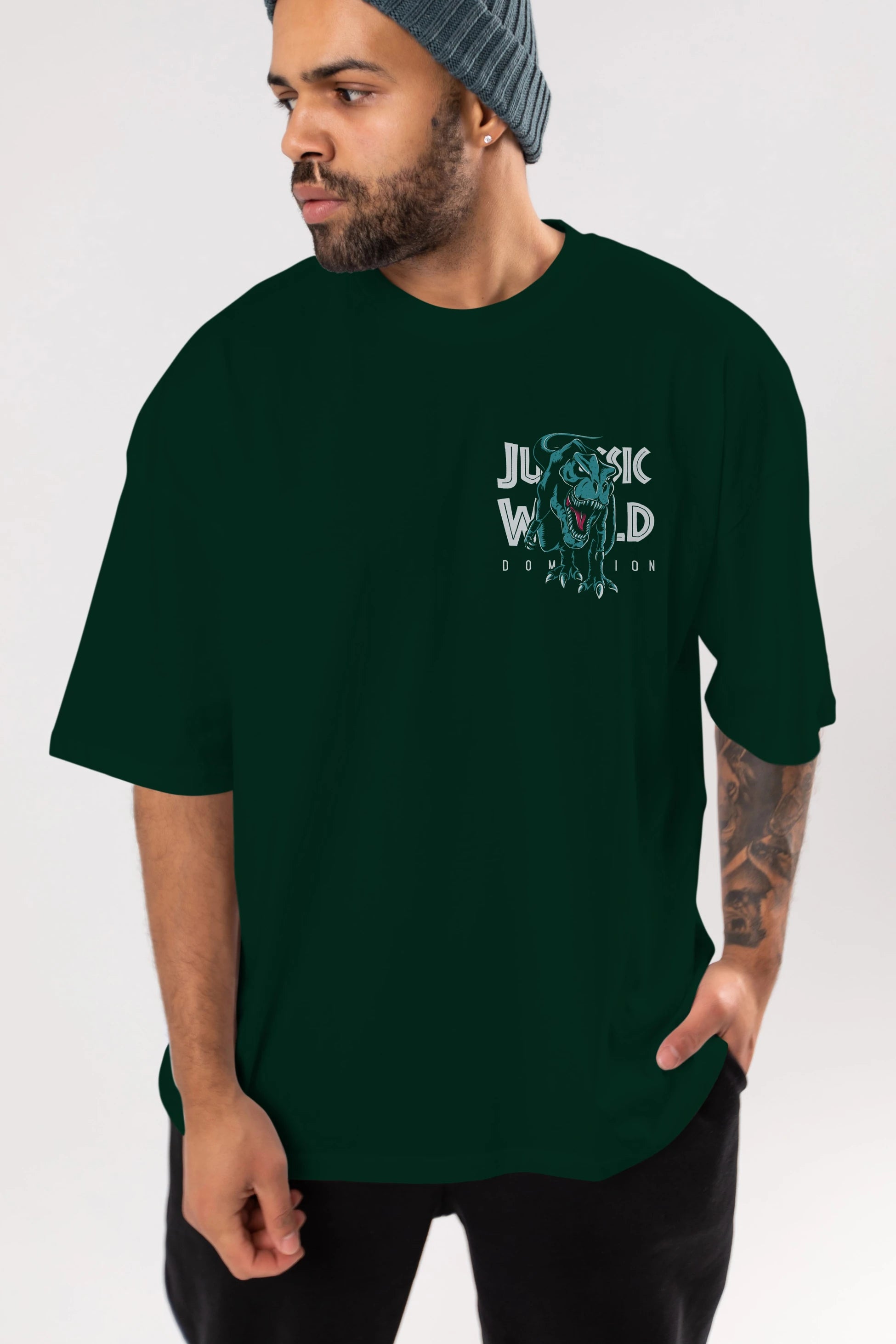 Jurassic Park (1) Ön Sol Baskılı Oversize t-shirt Erkek Kadın Unisex %100 Pamuk Bisiklet Yaka tişort
