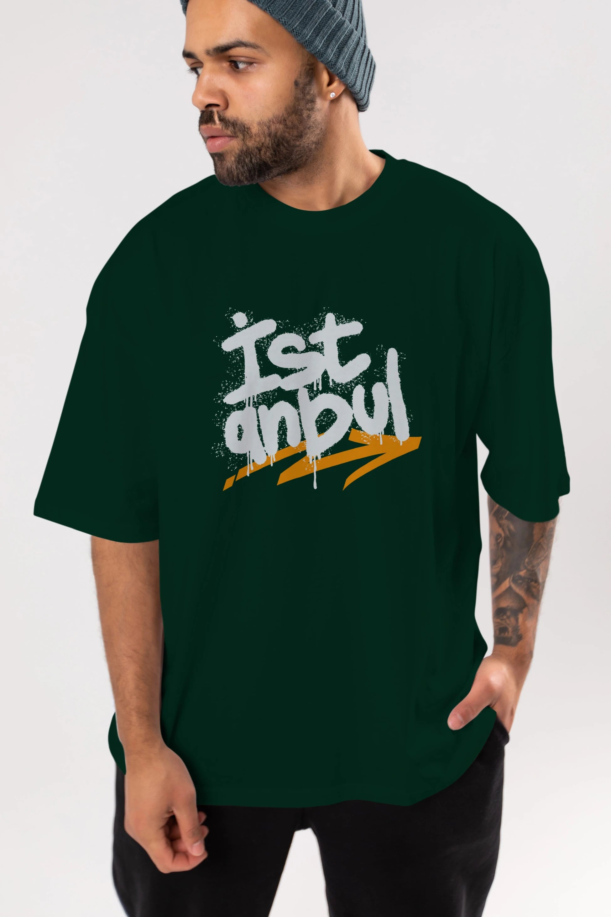 istanbul Yazılı Ön Baskılı Oversize t-shirt Erkek Kadın Unisex