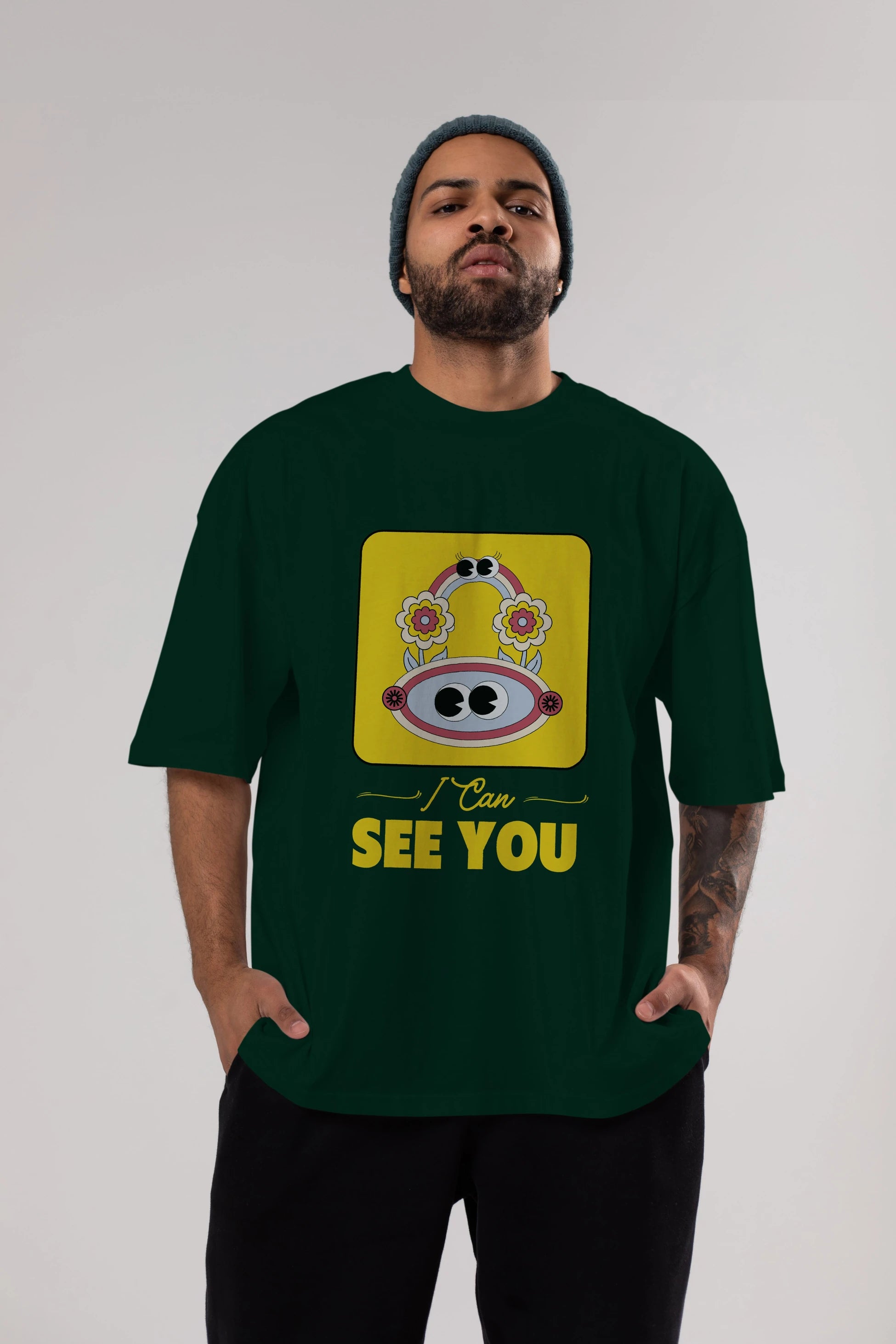 I Can See You Yazılı Ön Baskılı Oversize t-shirt Erkek Kadın Unisex