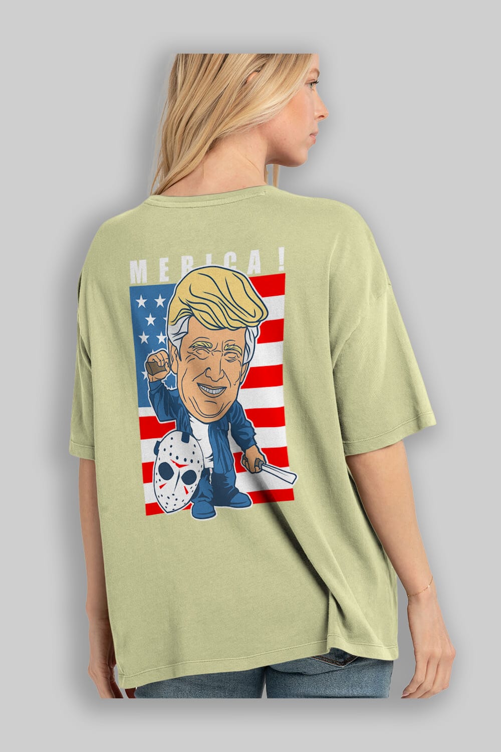 Jason Voorhess Trump Arka Baskılı Oversize t-shirt Erkek Kadın Unisex %100 Pamuk tişort