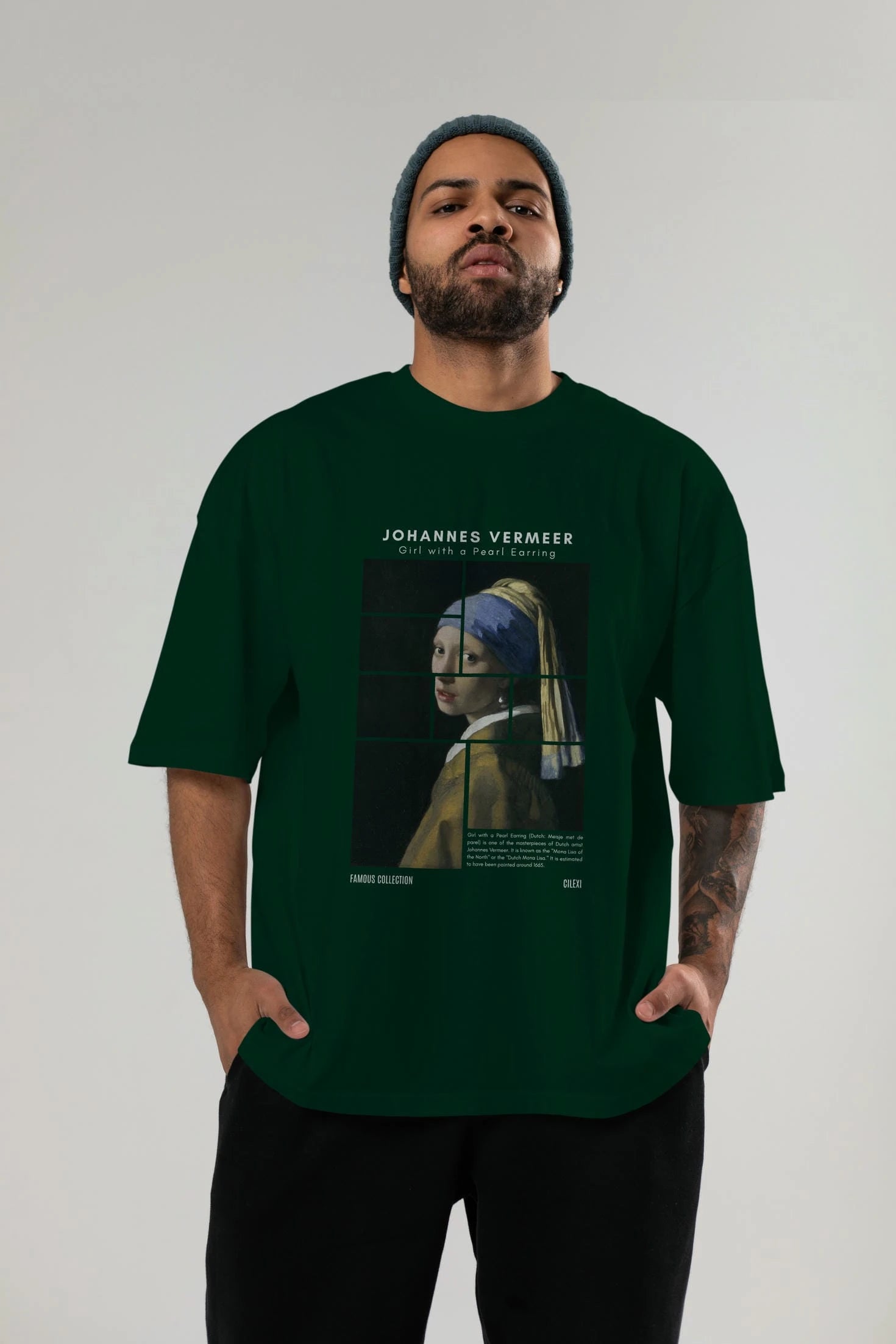 Johannes Vermeer ön Baskılı Oversize t-shirt Erkek Kadın Bisiklet Yaka Pamuk tişort