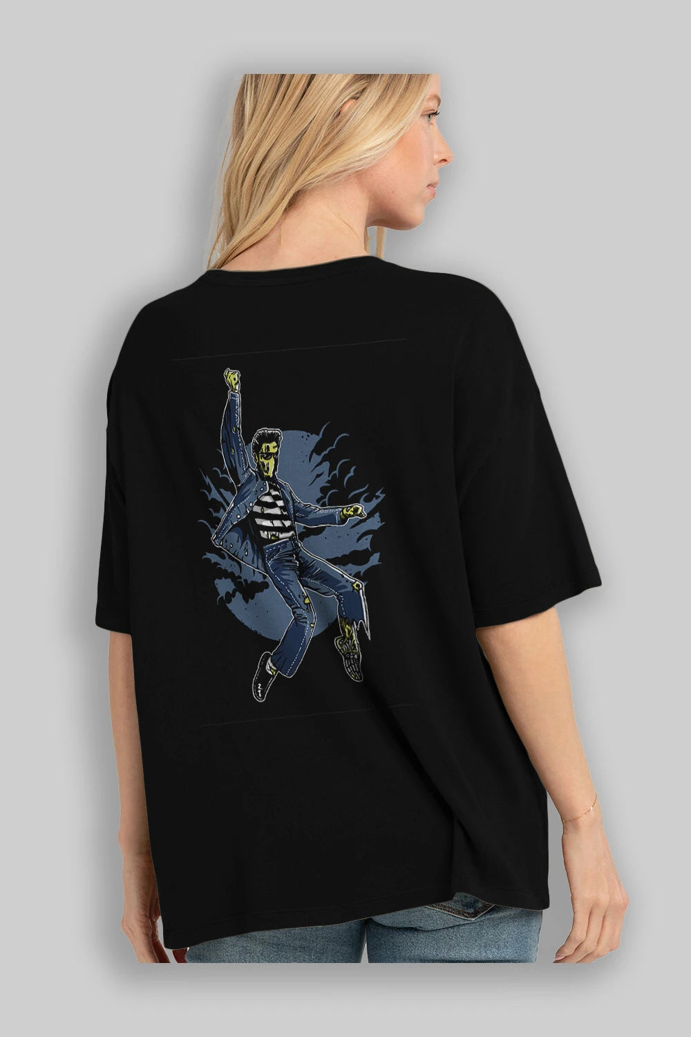 Zombie King Arka Baskılı Oversize t-shirt Erkek Kadın Unisex %100 Pamuk